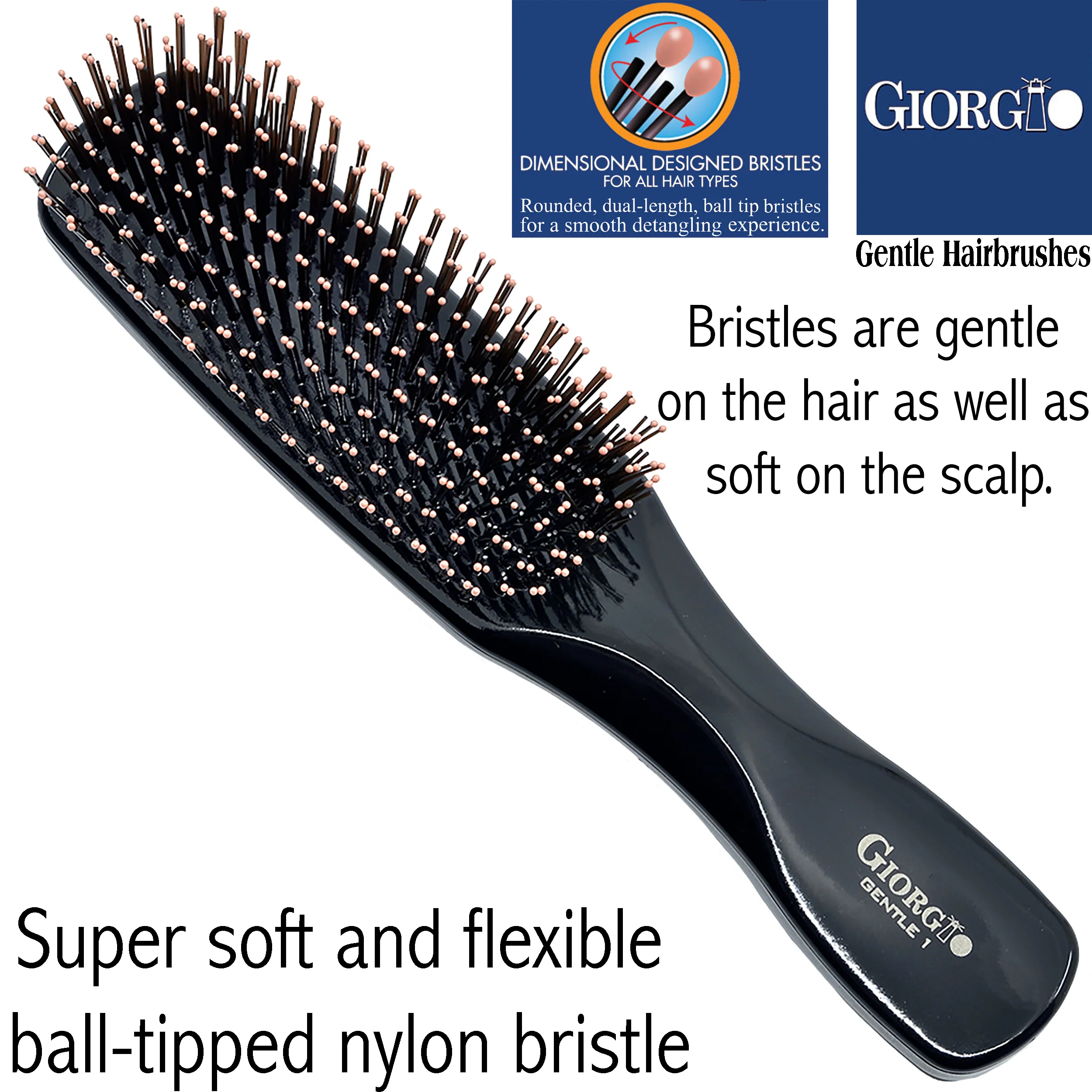 Gentle 7.75" Nylon Bristle Scalp Sensitive Hair Brush - Image 11