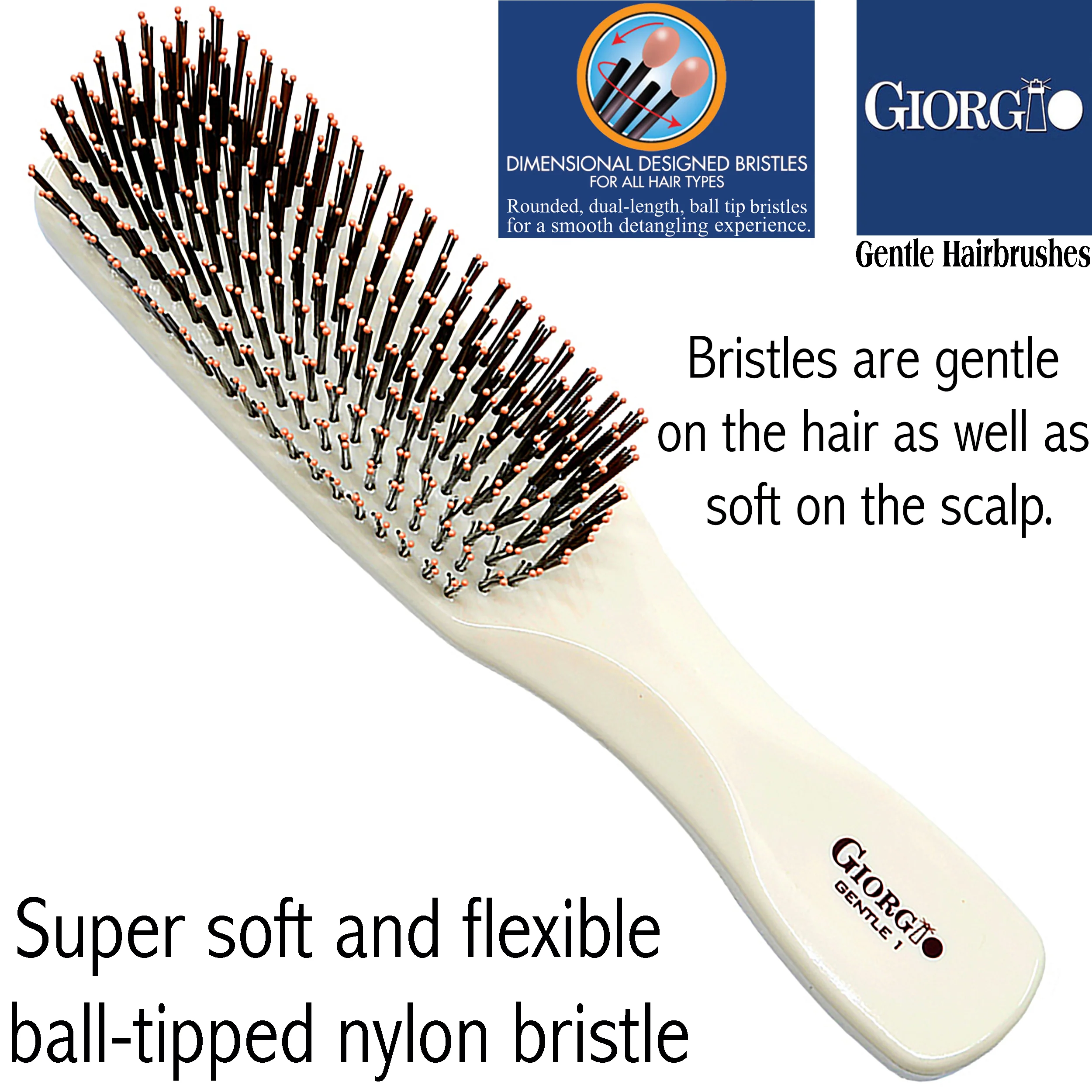 Gentle 7.75" Nylon Bristle Scalp Sensitive Hair Brush - Image 14