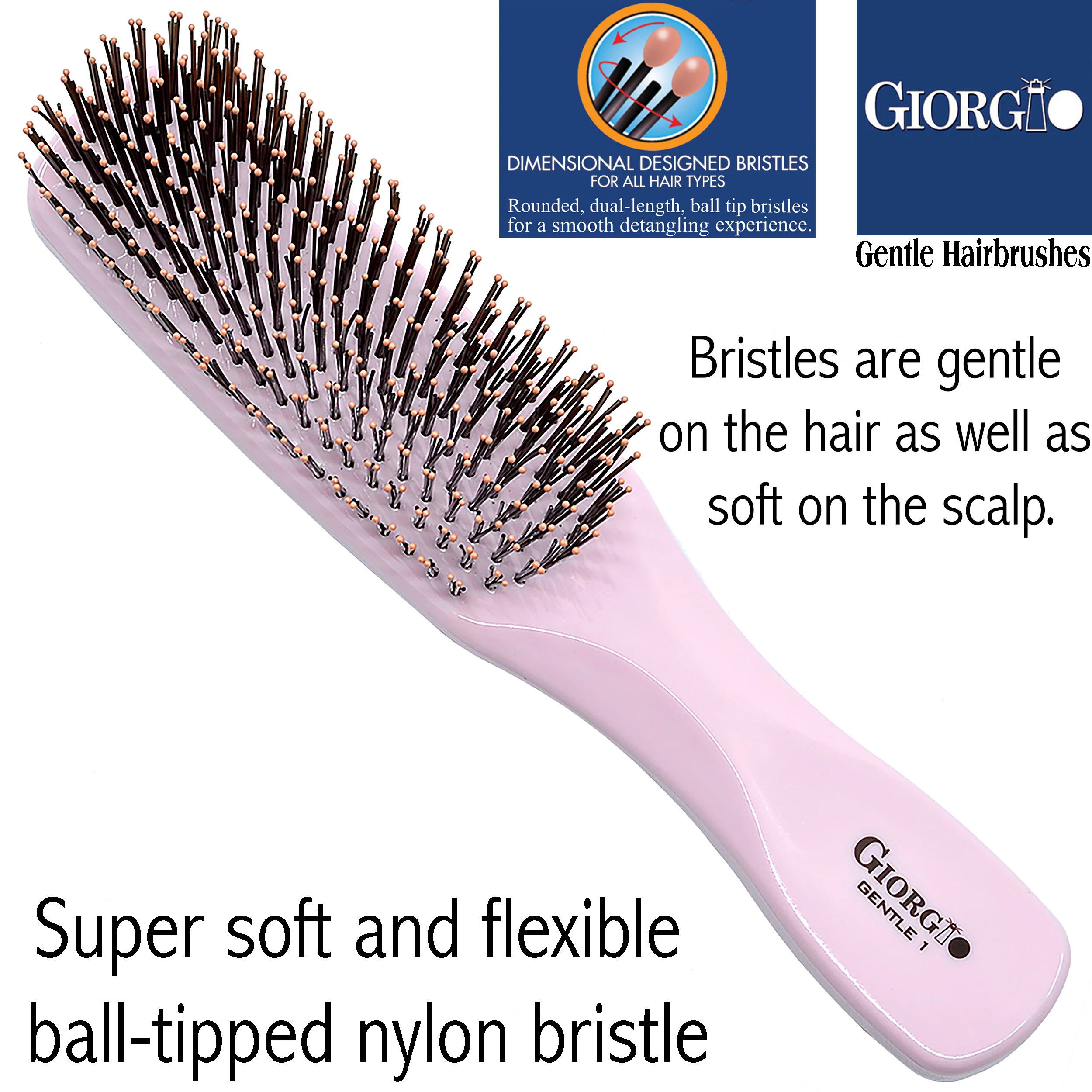 Gentle 7.75" Nylon Bristle Scalp Sensitive Hair Brush - Image 22