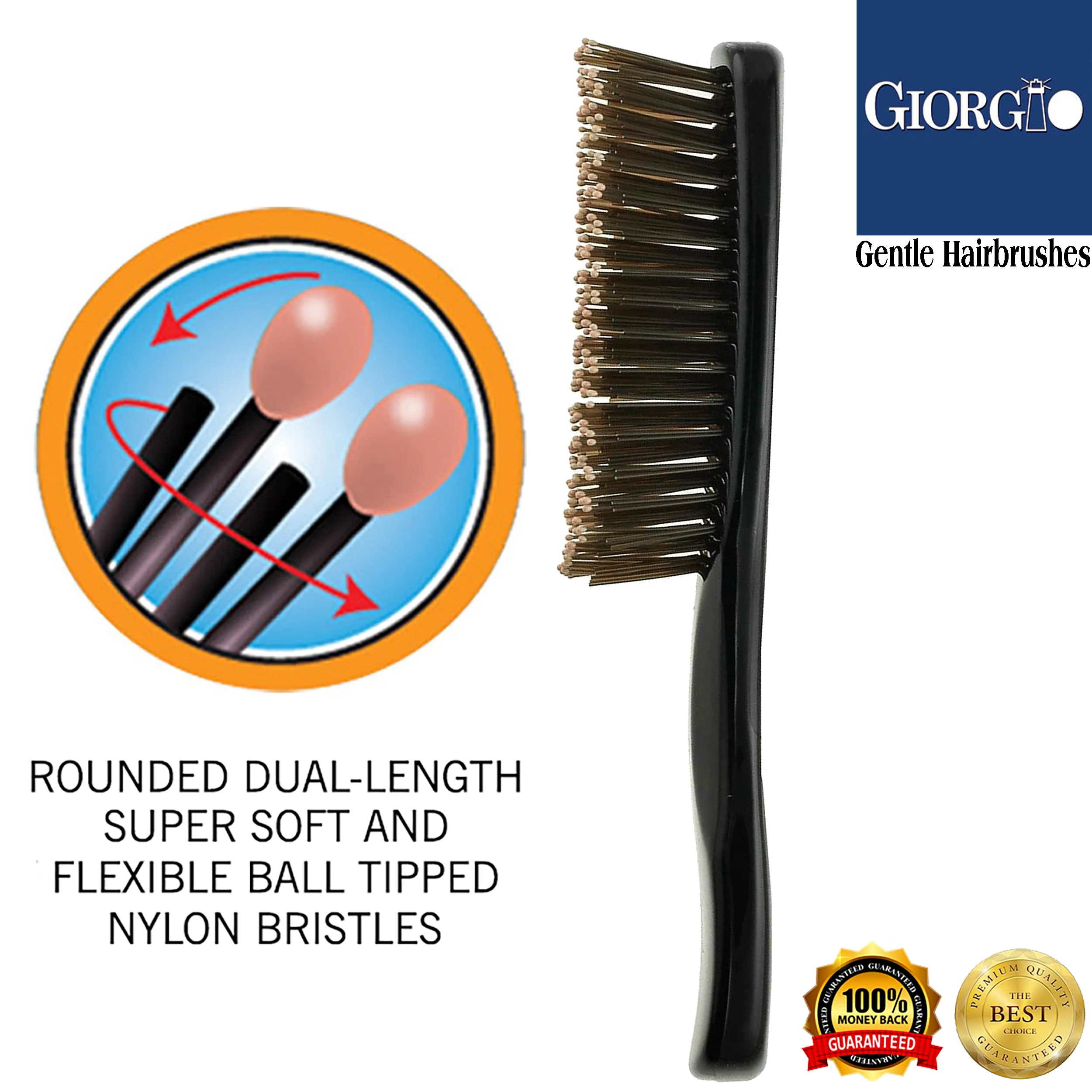 Gentle 7.75" Nylon Bristle Scalp Sensitive Hair Brush - Image 9