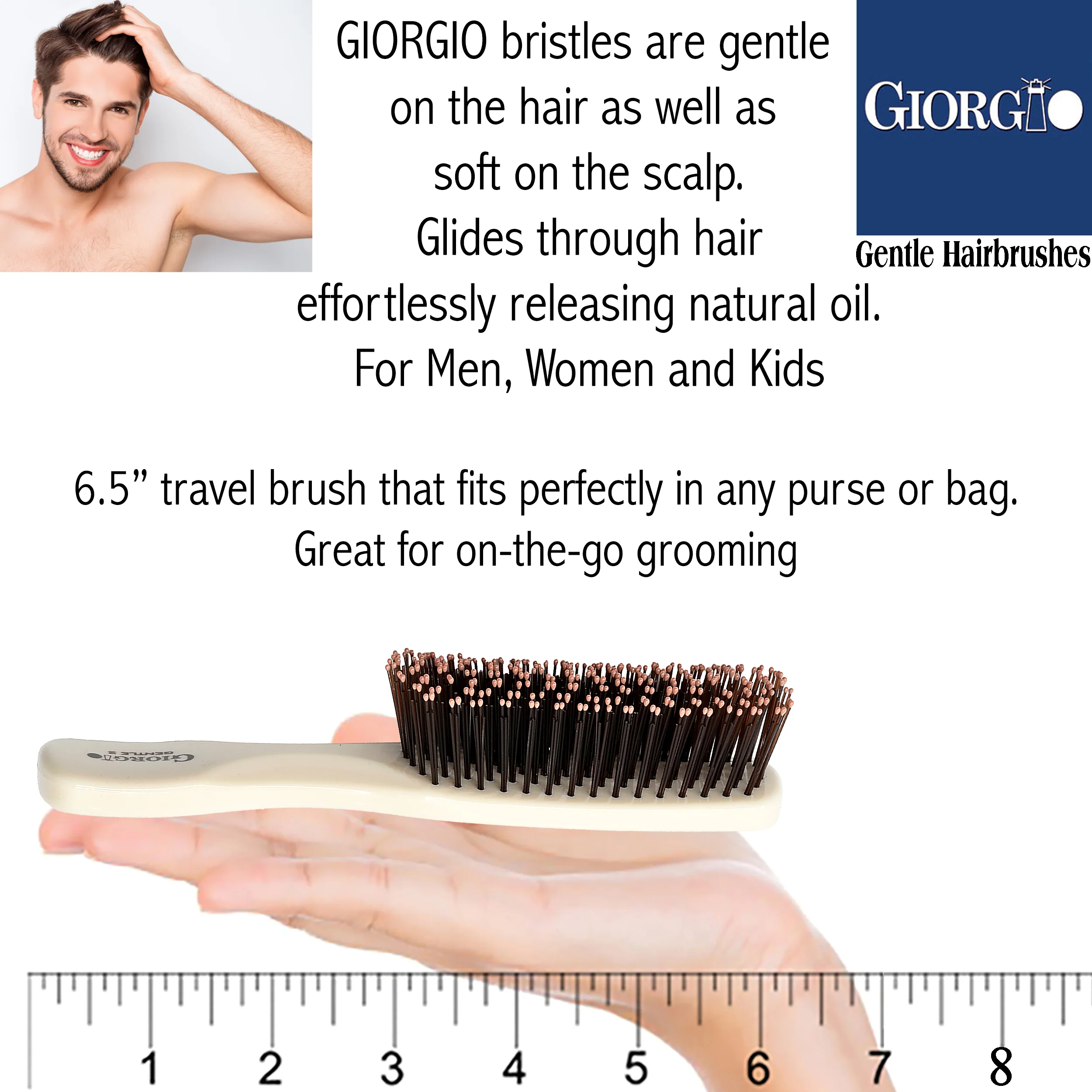 Gentle 6.5" Nylon Bristle Scalp Sensitive Travel Size Hair Brush - Image 14