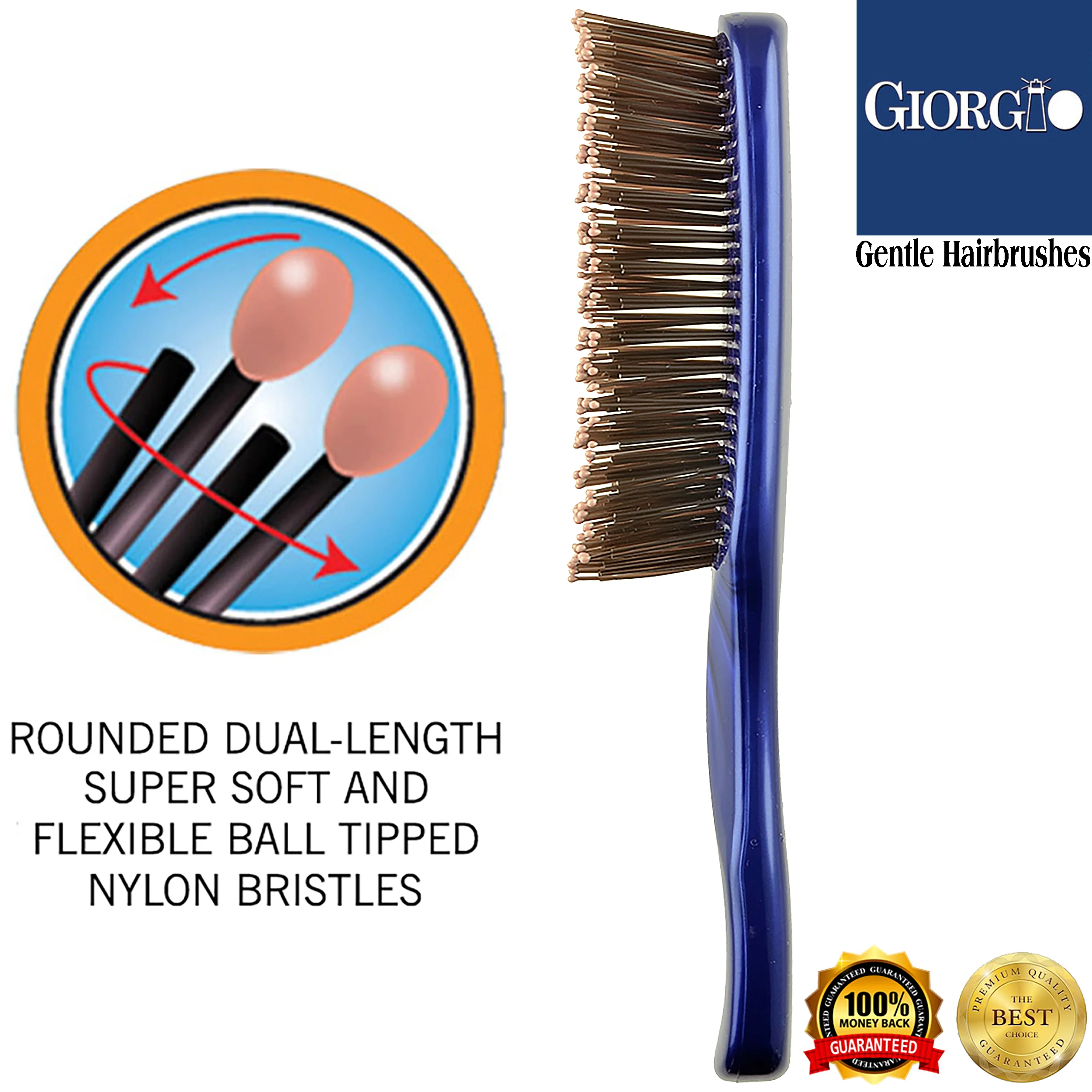 Gentle 6.5" Nylon Bristle Scalp Sensitive Travel Size Hair Brush - Image 3