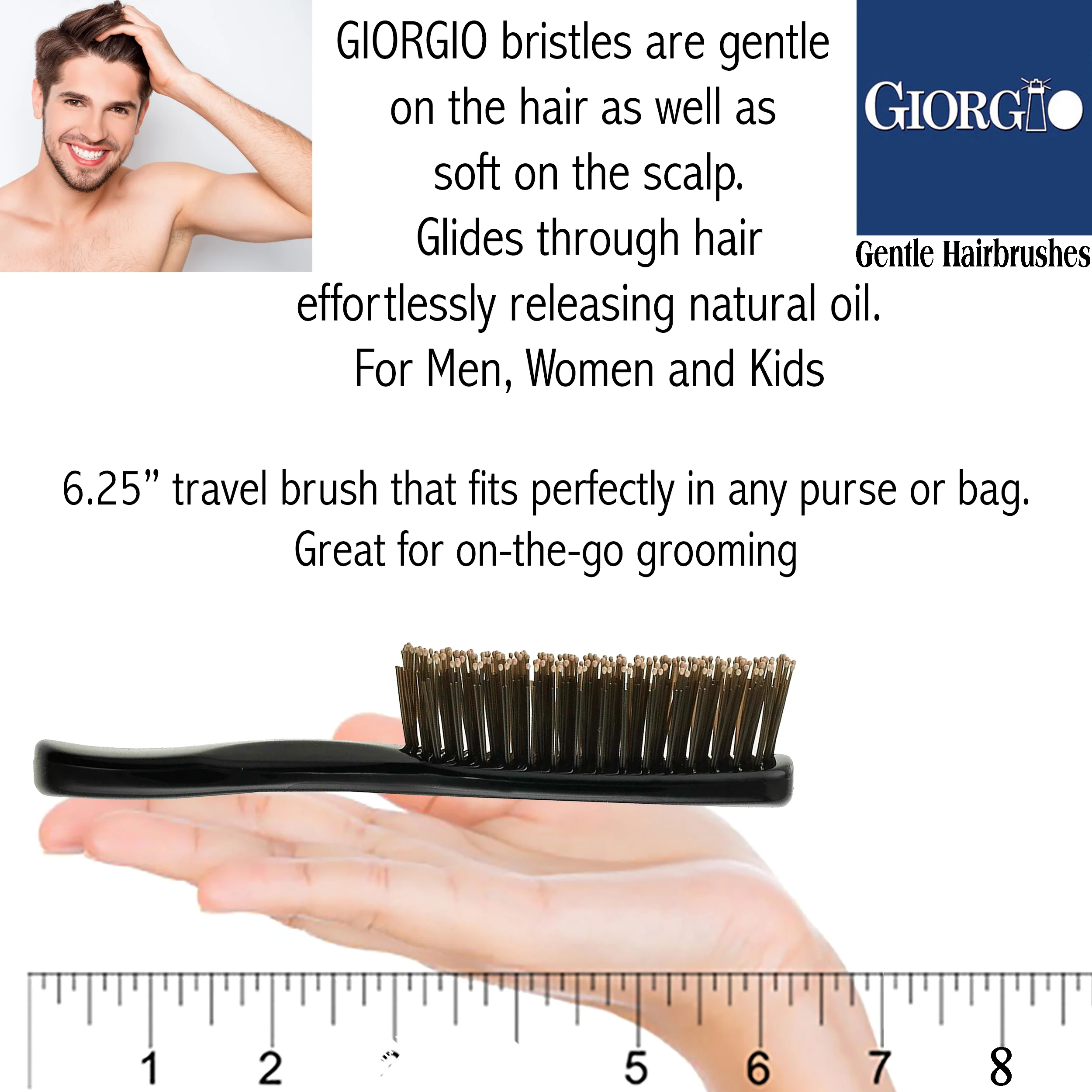 Gentle 6.5" Nylon Bristle Scalp Sensitive Travel Size Hair Brush - Image 8
