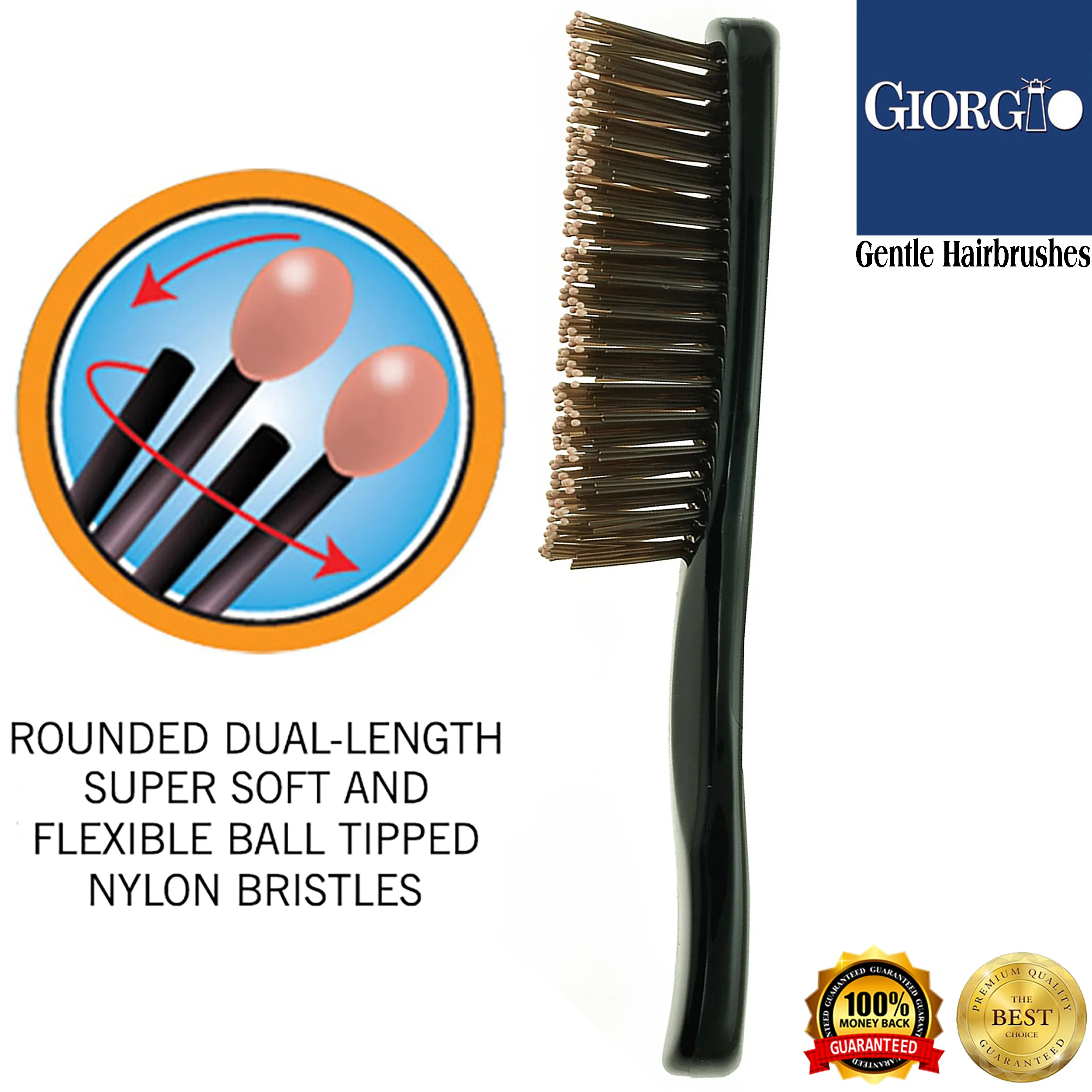 Gentle 6.5" Nylon Bristle Scalp Sensitive Travel Size Hair Brush - Image 9
