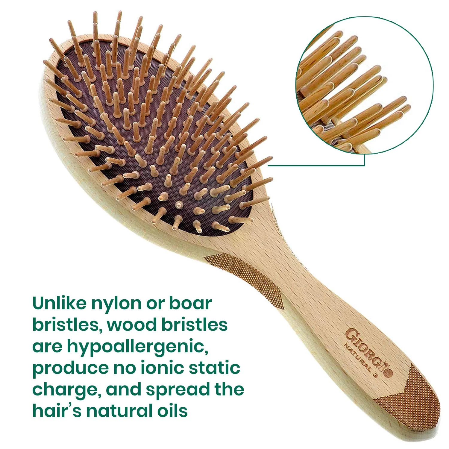 Naturals Wood Bristle Oval Detangling Hair Brush - Image 3