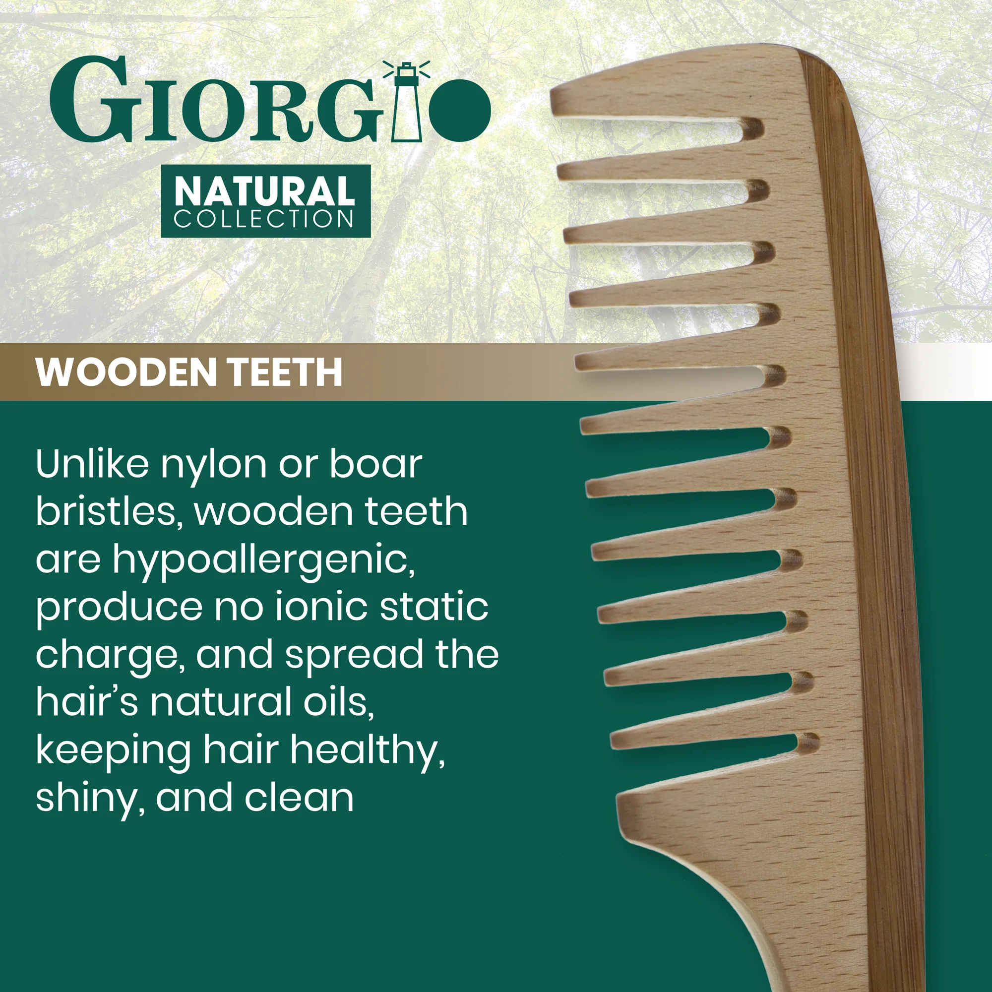 8.25" Wooden Detangling Comb with Handle - Image 3
