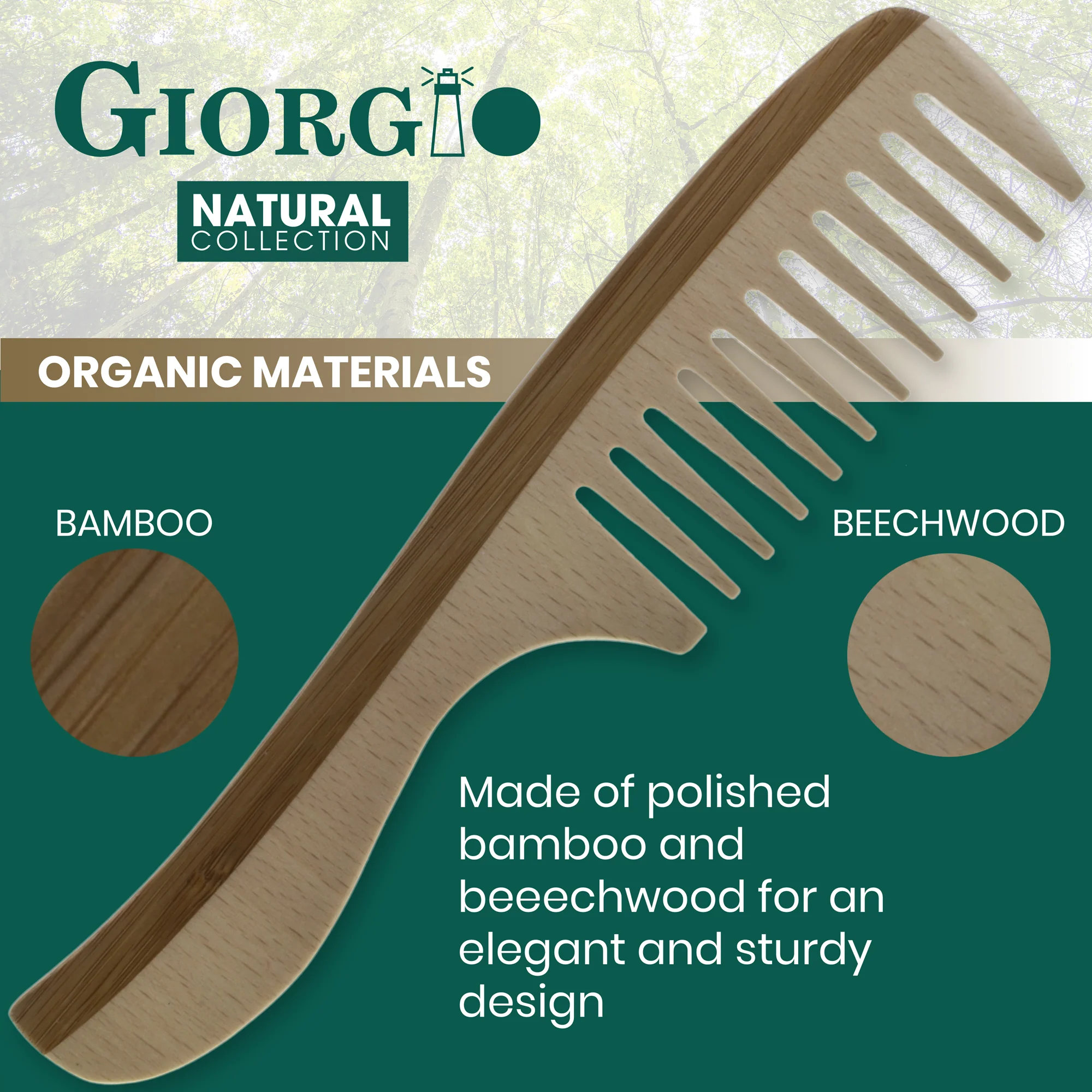 8.25" Wooden Detangling Comb with Handle - Image 4