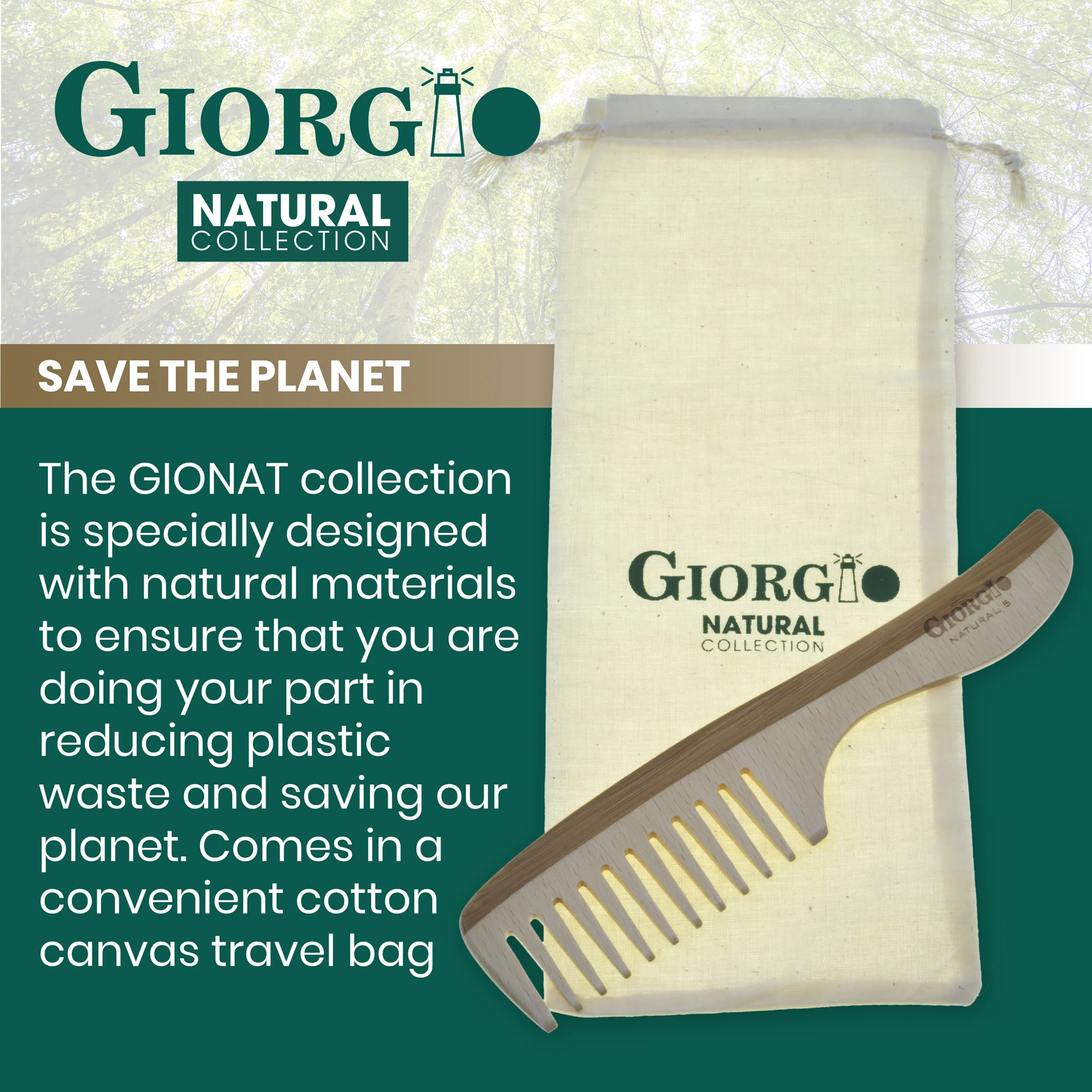 8.25" Wooden Detangling Comb with Handle - Image 5