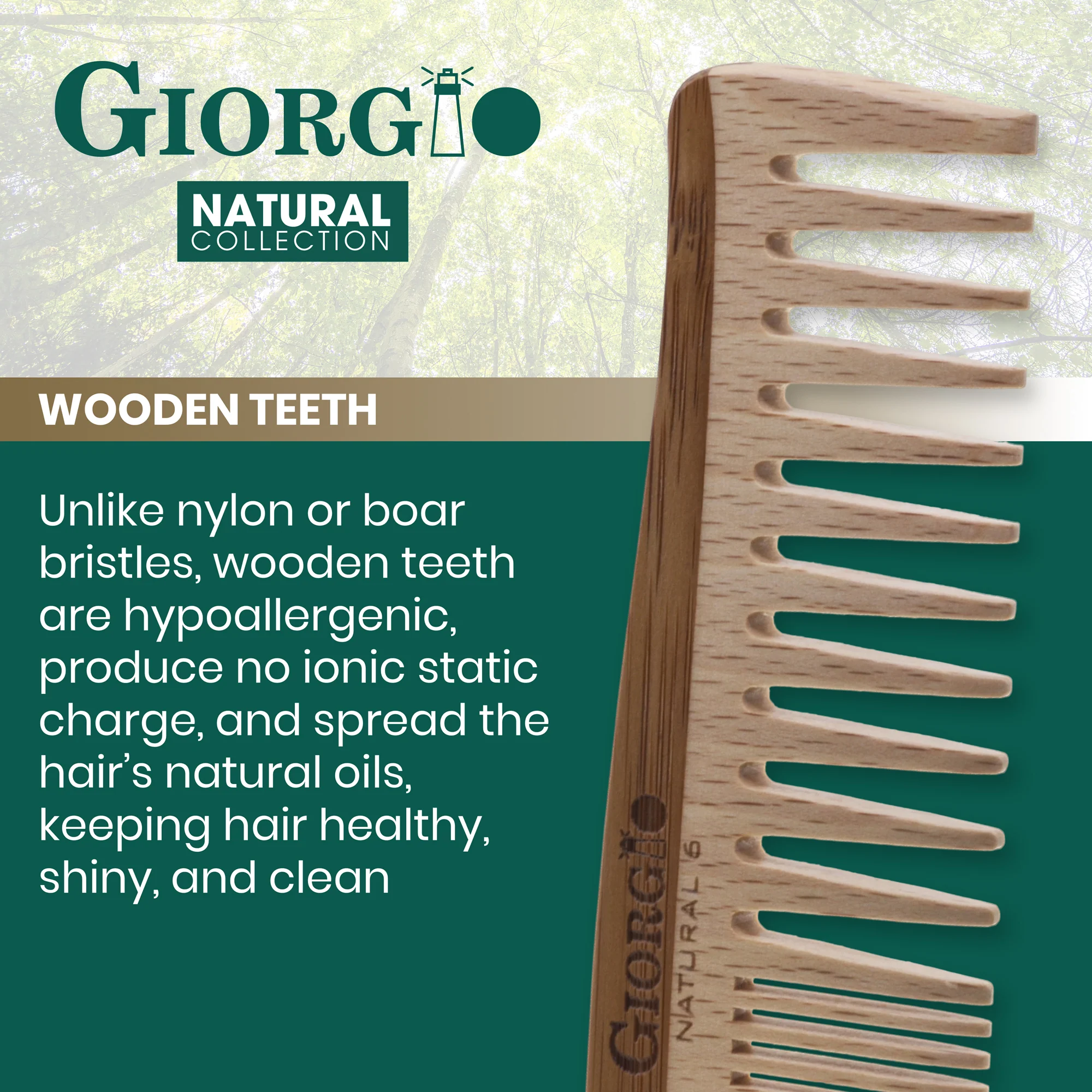 7.25" Wooden Fine and Wide Tooth Dressing Comb - Image 3