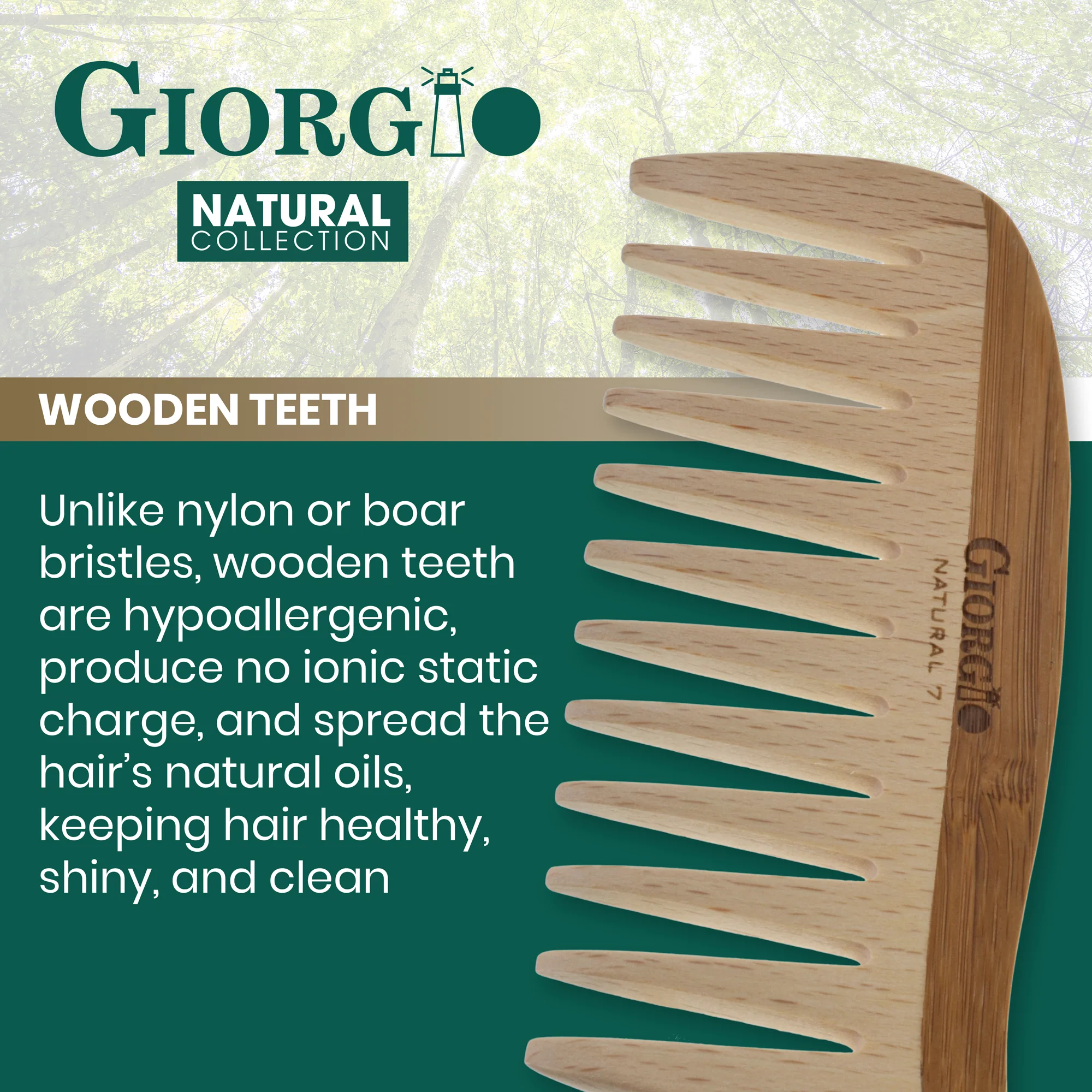 6" Wooden Wide Tooth Detangling Comb - Image 3