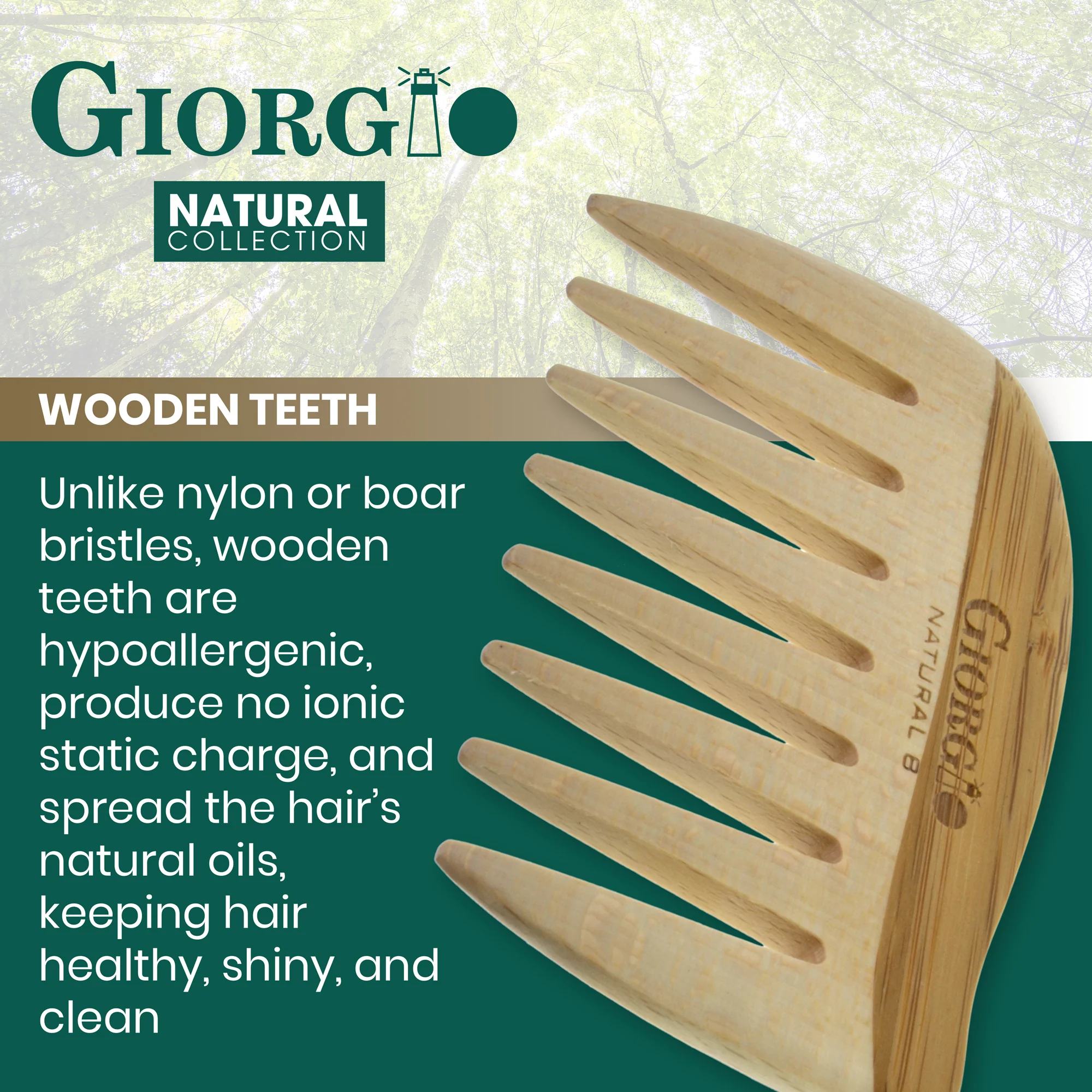 4" Wooden Wide Tooth Detangling Comb - Image 4