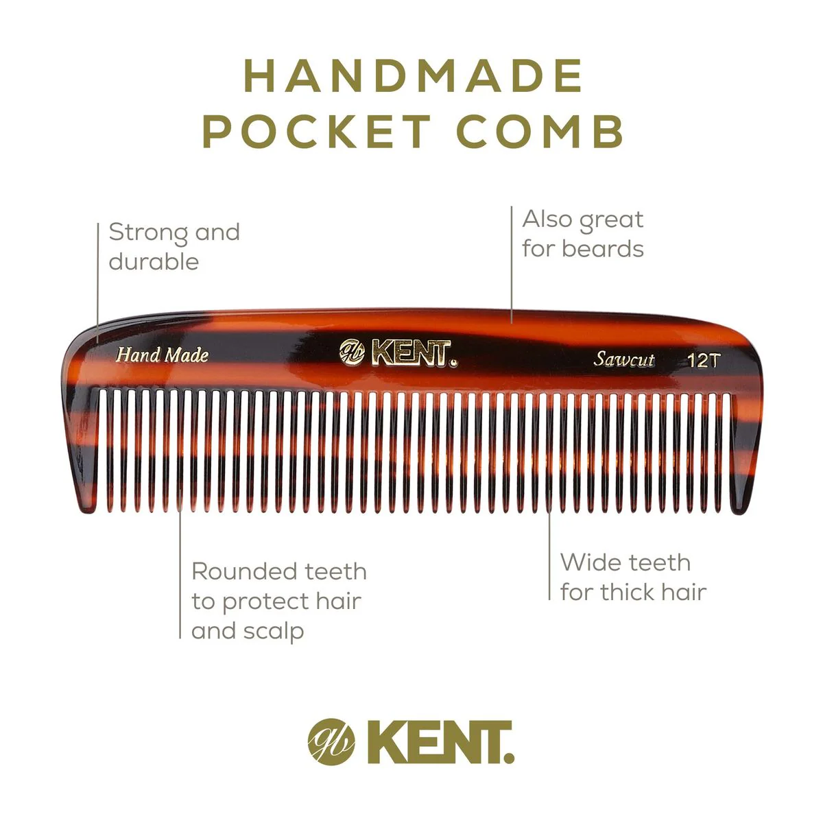 Kent 12T Wide Tooth Handmade Beard Comb - Image 4
