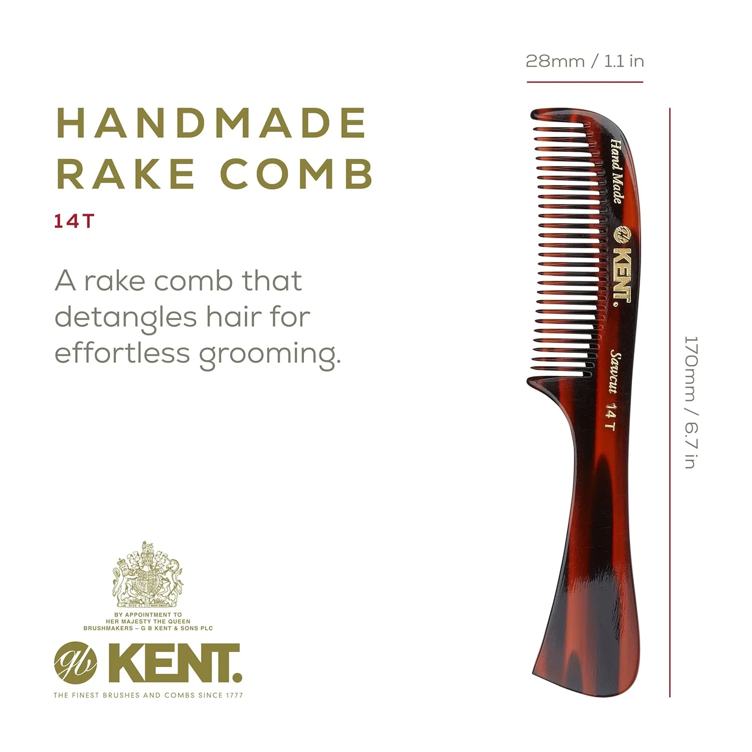 Kent 14T Wide Tooth Handmade Comb - Image 2