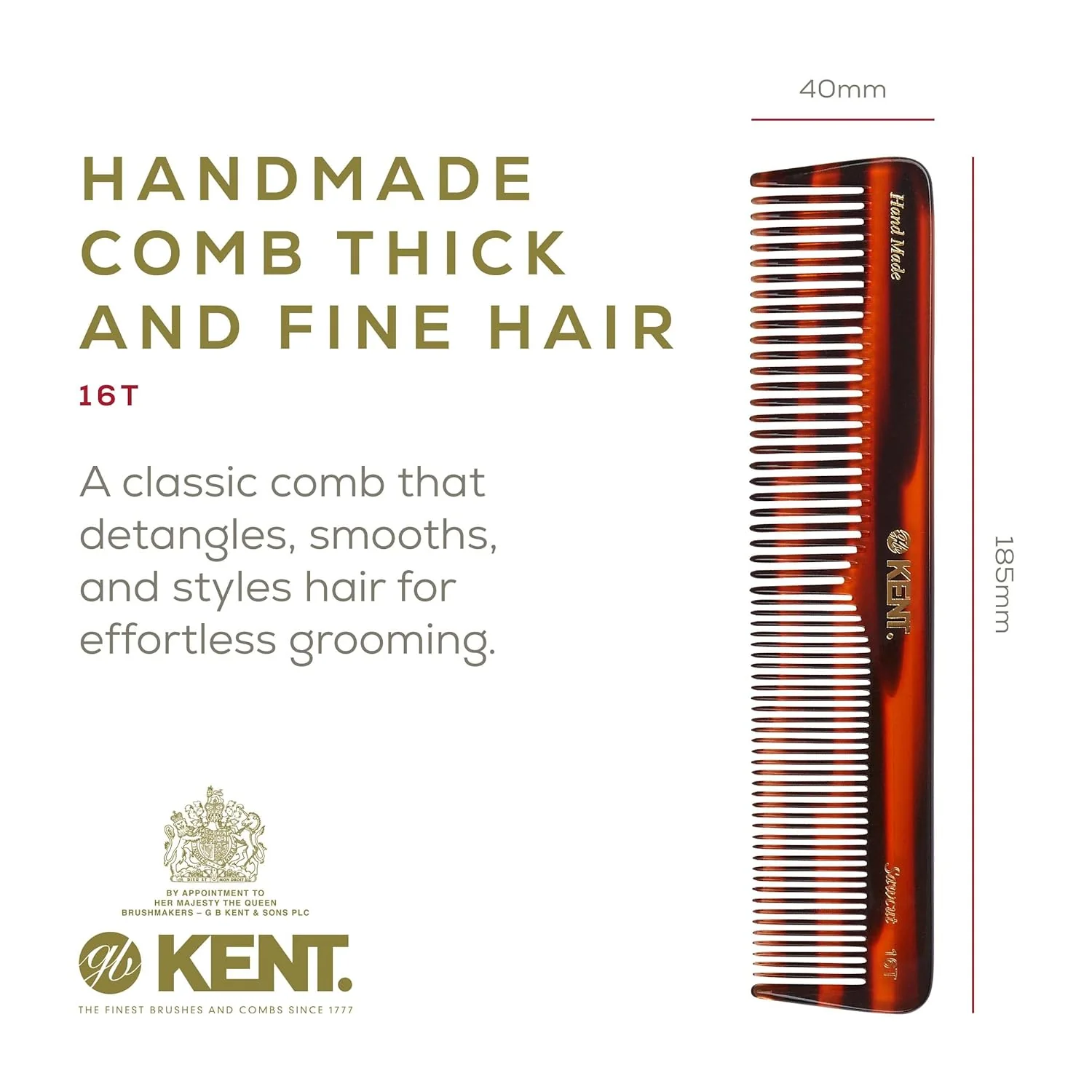 Kent 16T Mixed Tooth Handmade Comb - Image 14