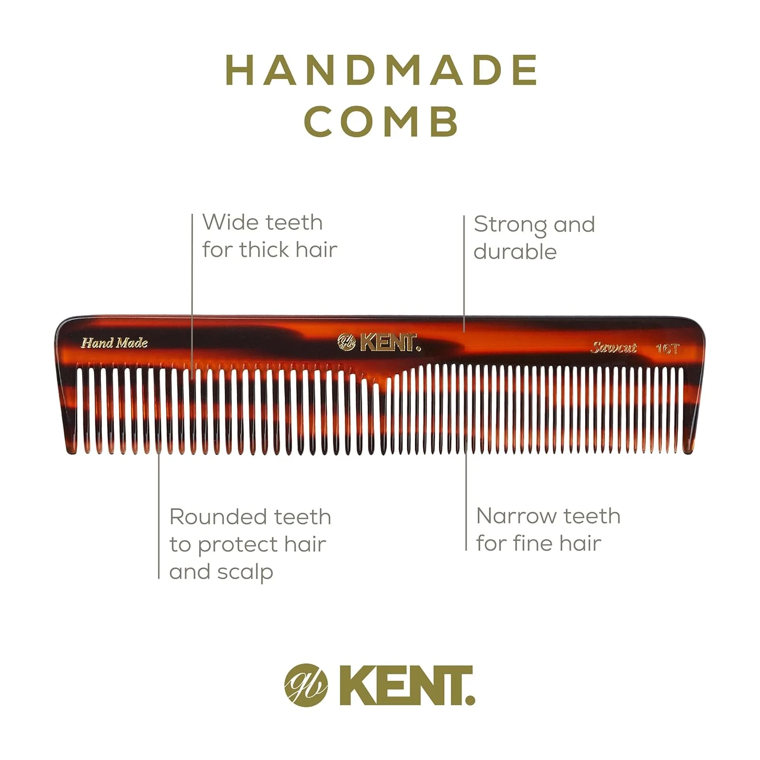 Kent 16T Mixed Tooth Handmade Comb - Image 16