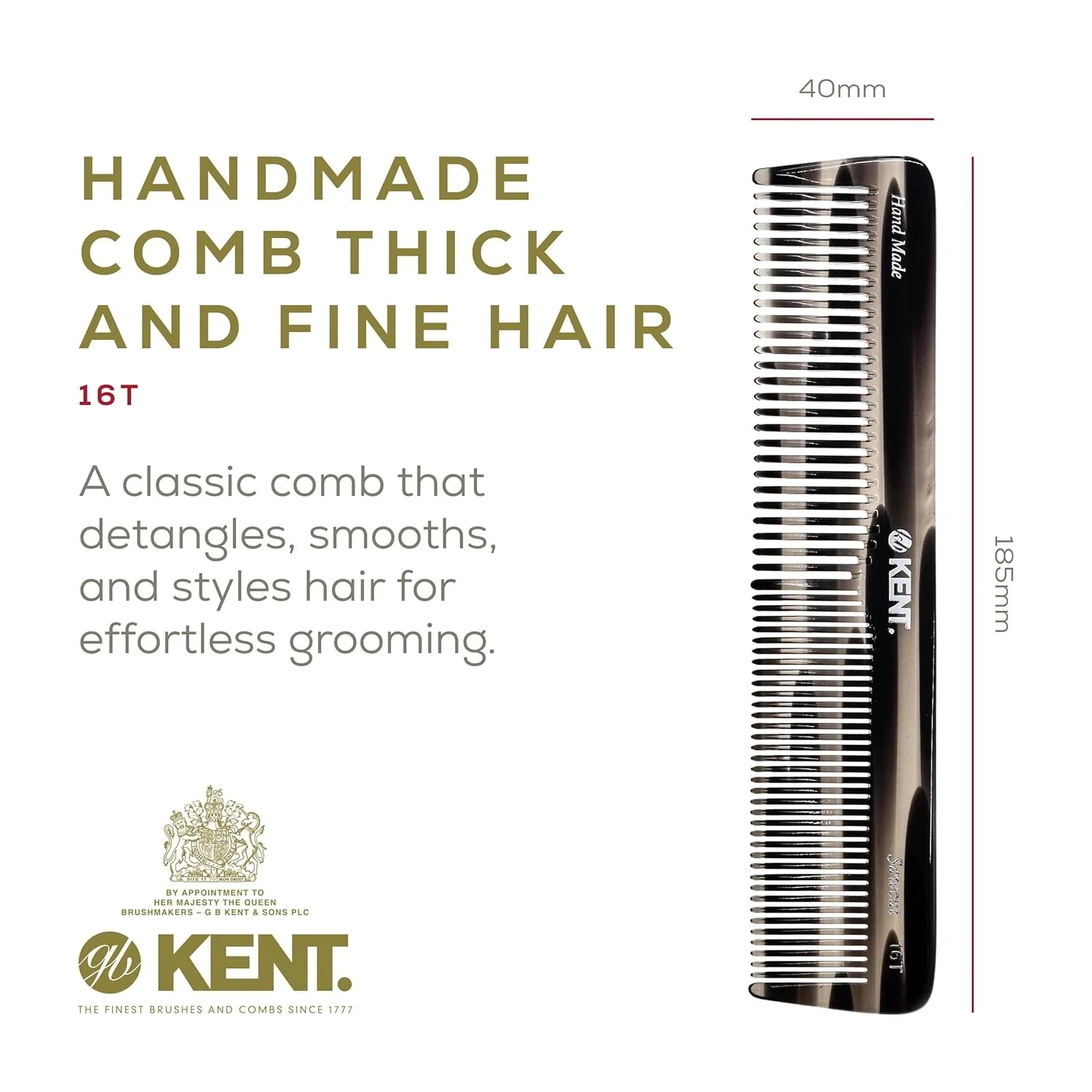 Kent 16T Mixed Tooth Handmade Comb - Image 20