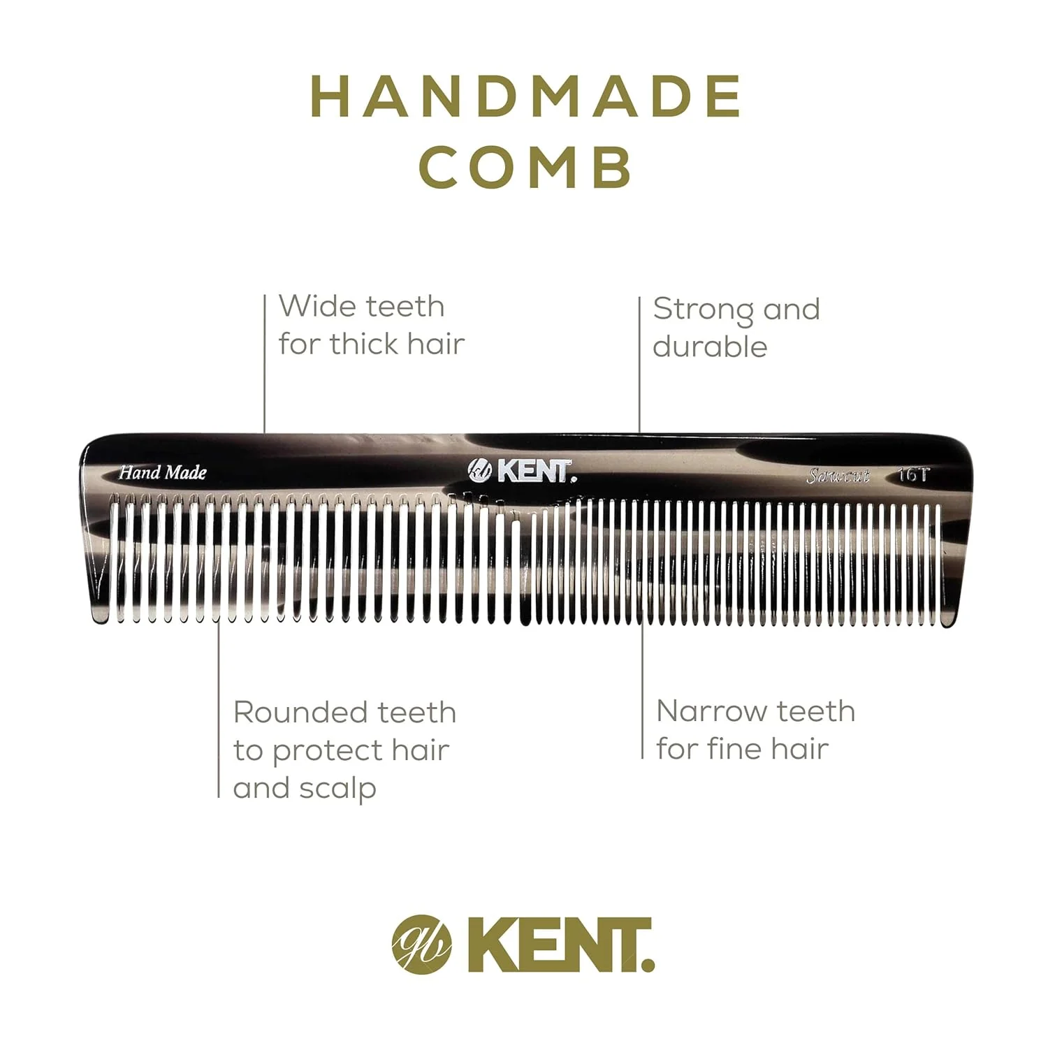 Kent 16T Mixed Tooth Handmade Comb - Image 22