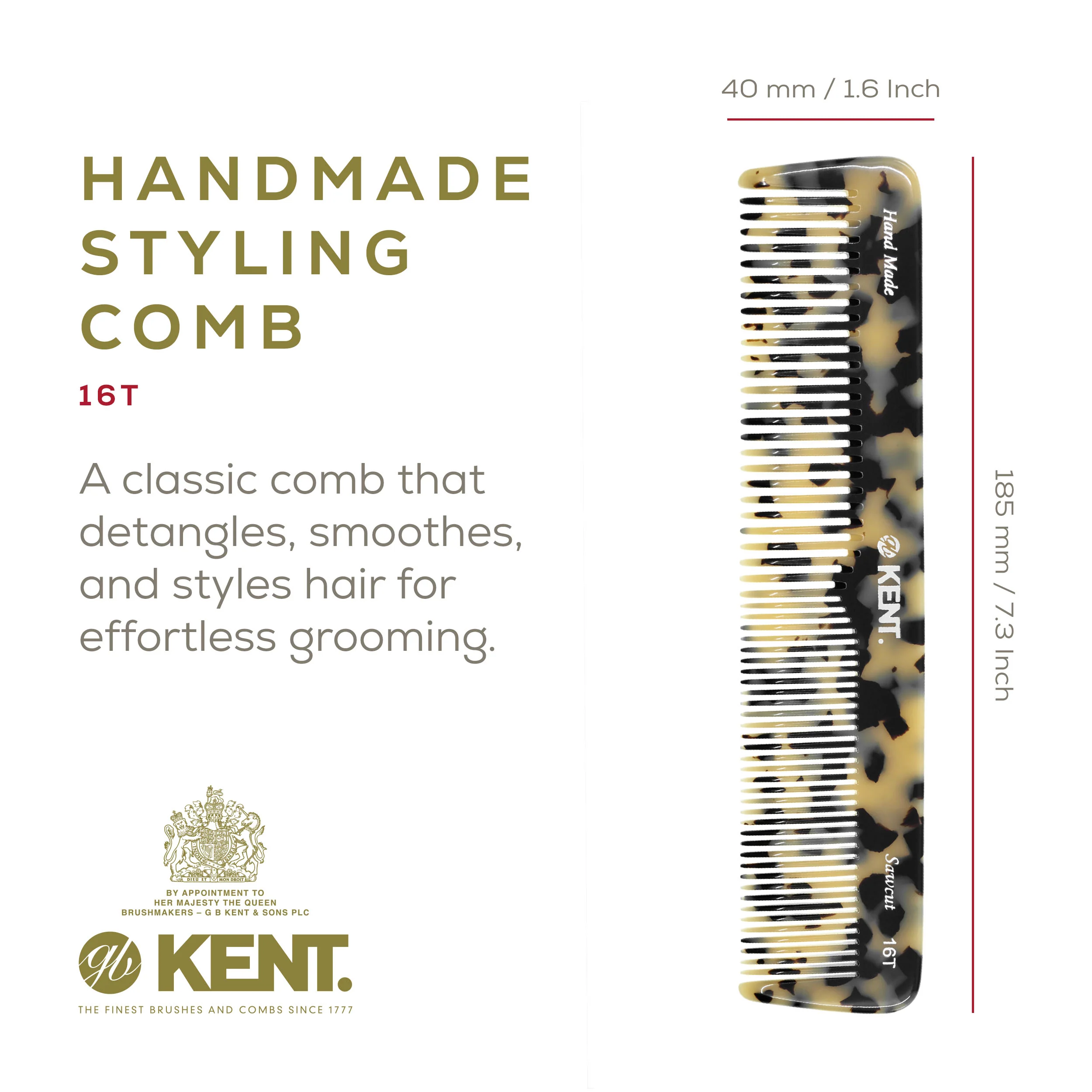 Kent 16T Mixed Tooth Handmade Comb - Image 8