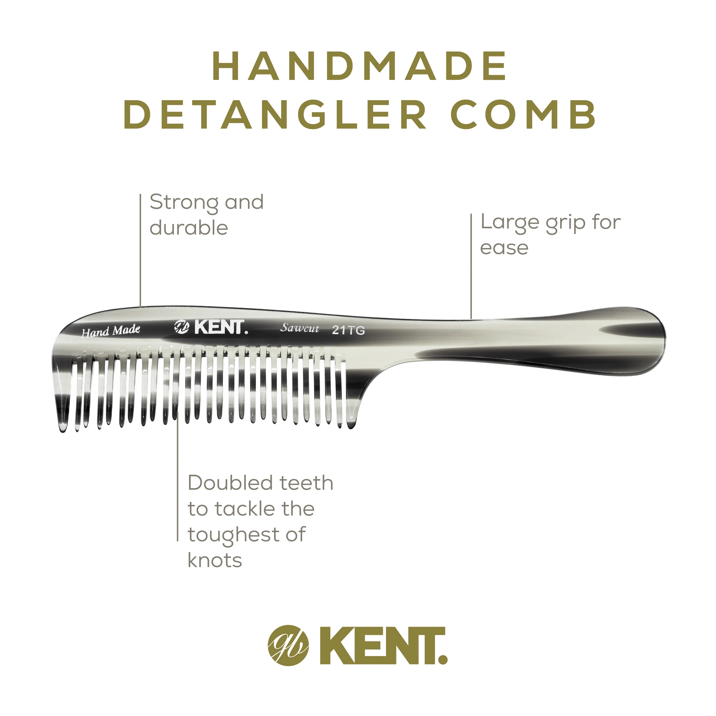 Kent 21T Curved Double Row Detangling Comb - Image 3