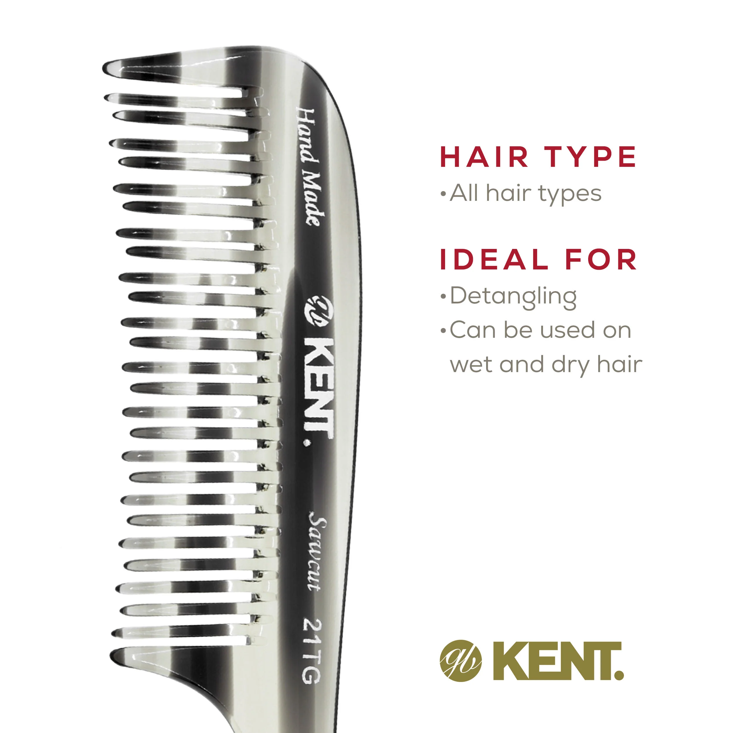 Kent 21T Curved Double Row Detangling Comb - Image 6