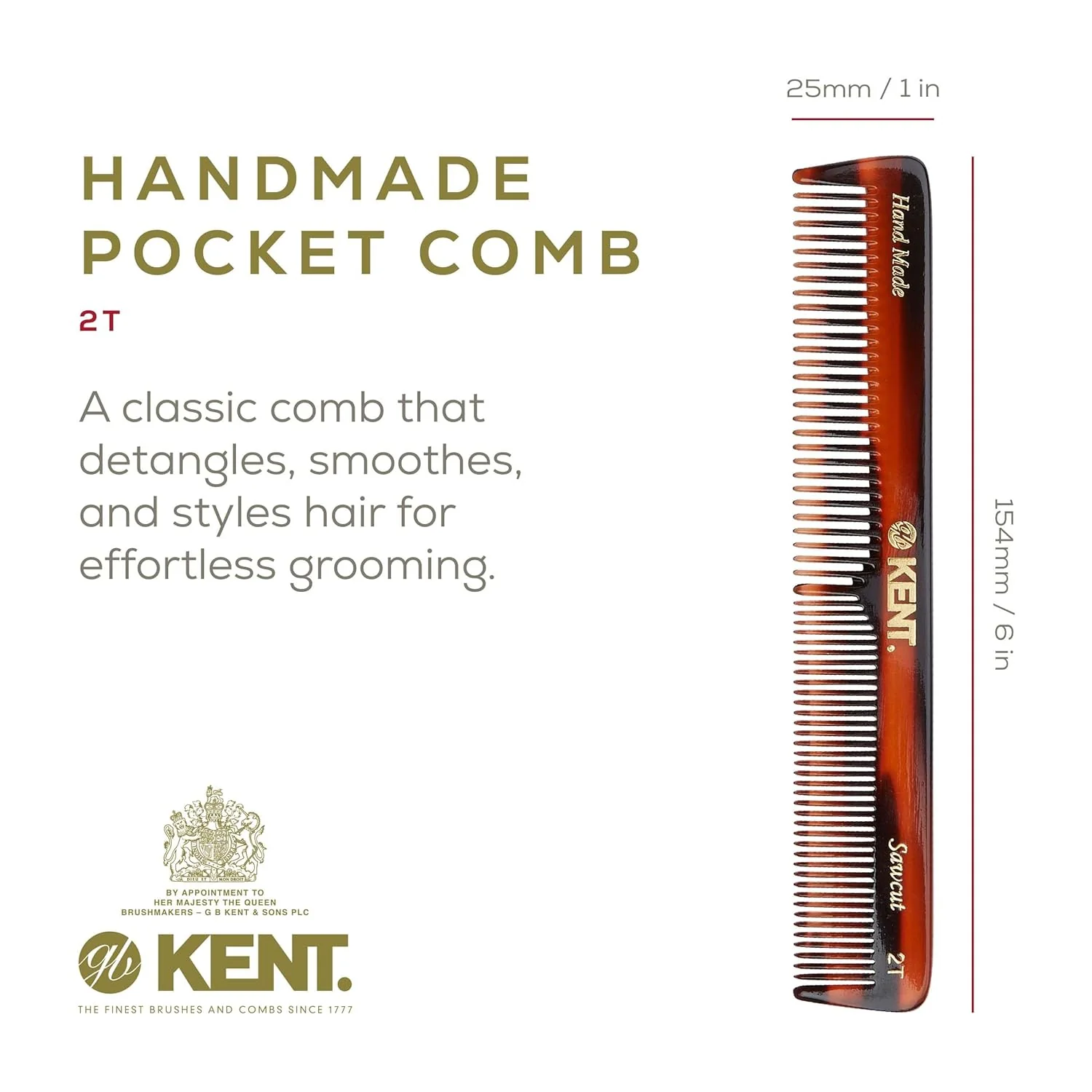 Kent 2T Mixed Tooth Handmade Comb - Image 2