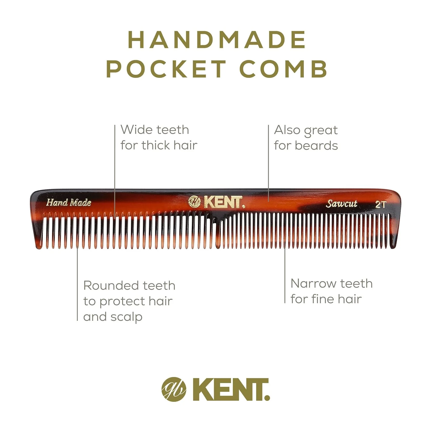 Kent 2T Mixed Tooth Handmade Comb - Image 4