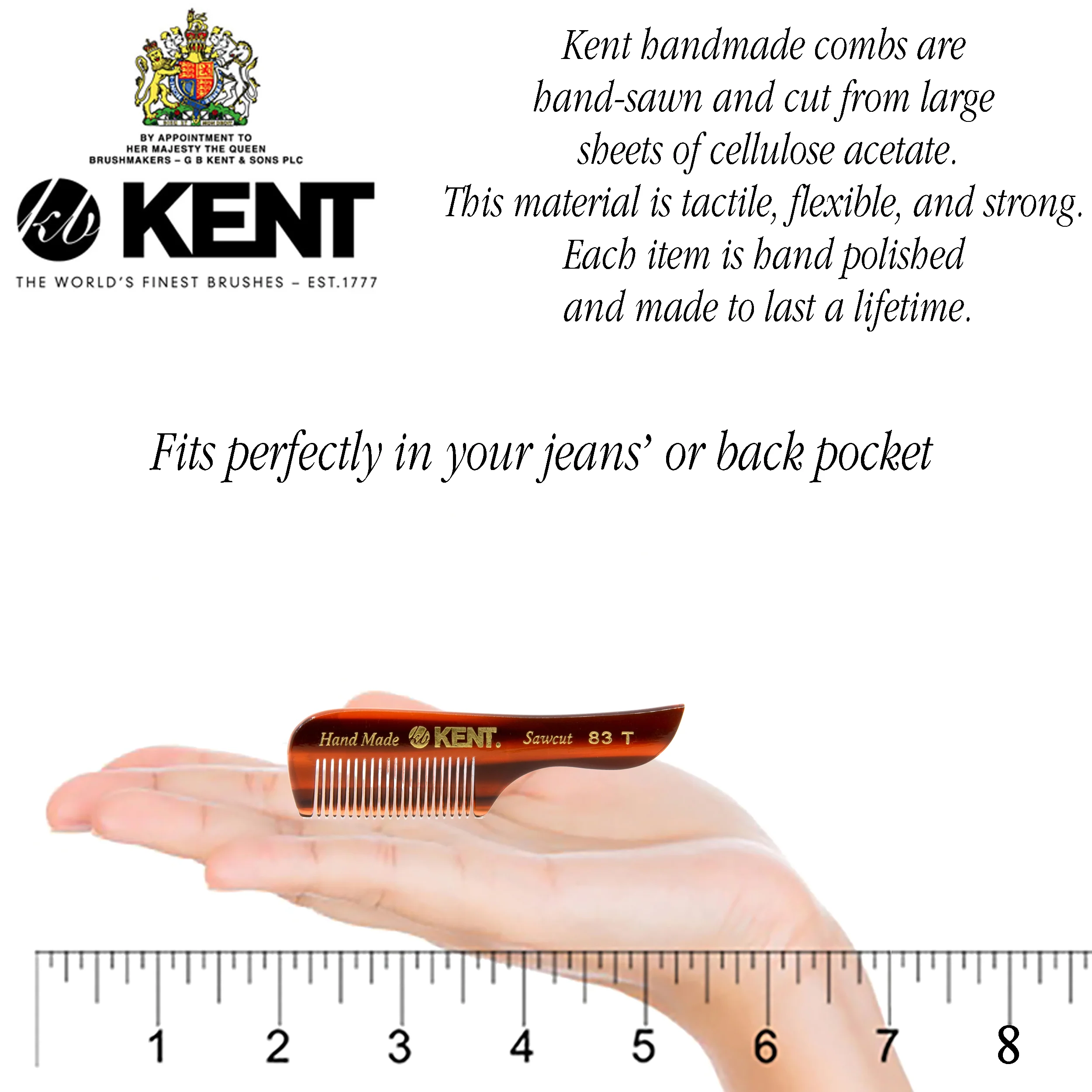 Kent 83T Fine Tooth Beard Mustache Comb - Image 2