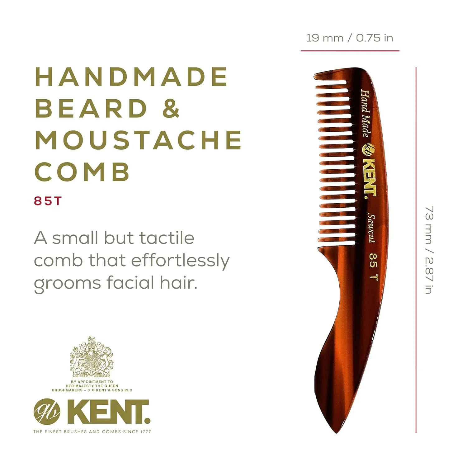 Kent 85T Fine Tooth Mustache Comb - Image 2