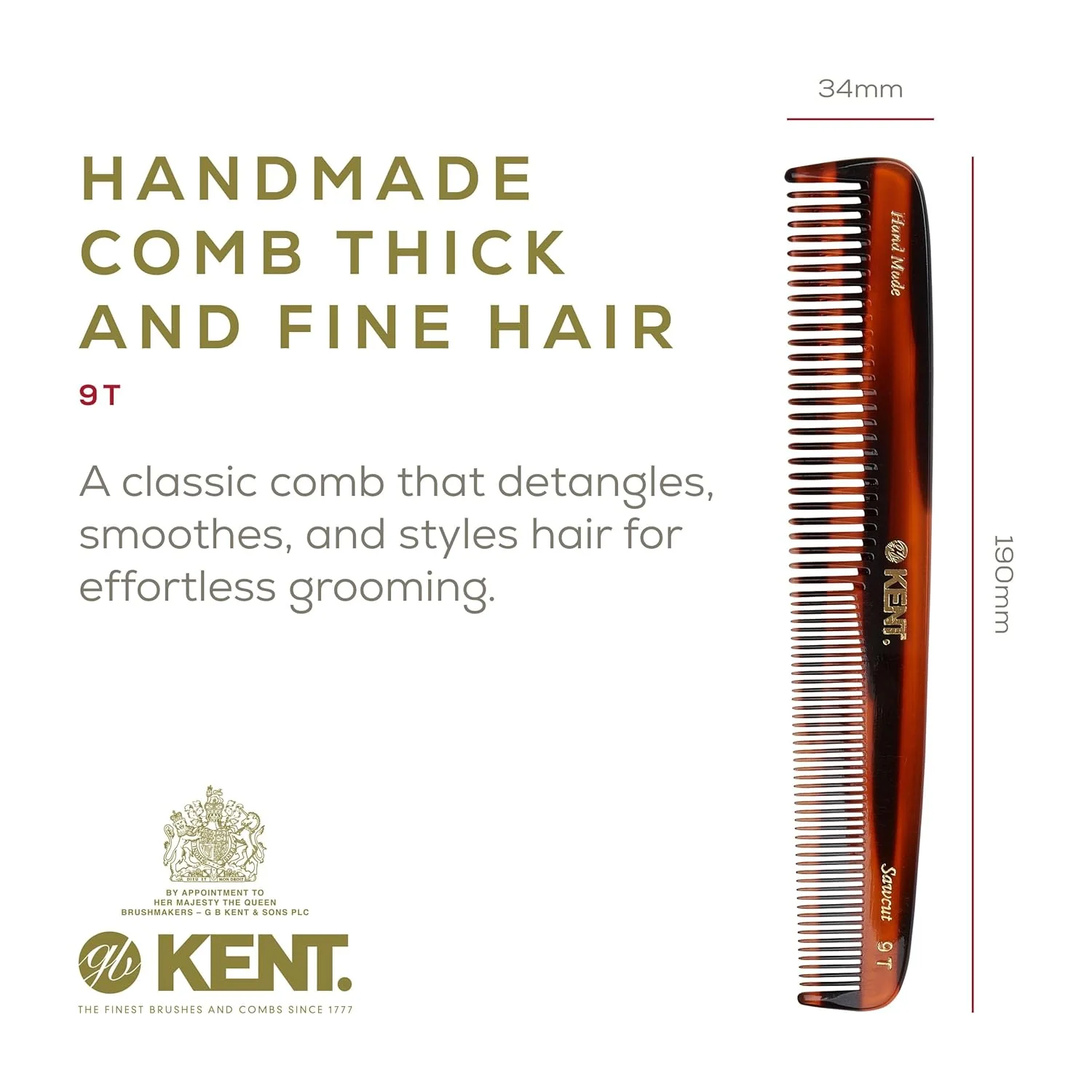 Kent 9T Mixed Tooth Handmade Comb - Image 14