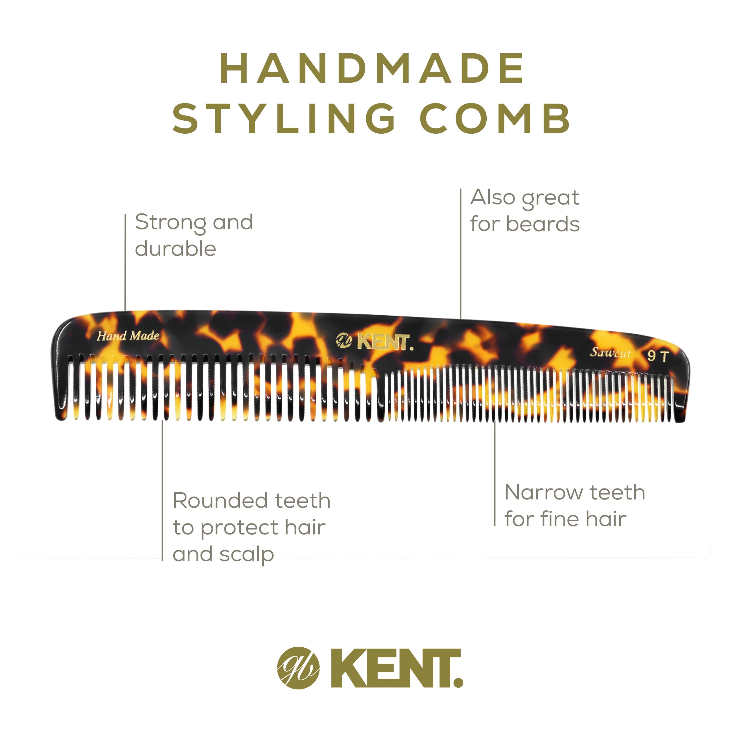 Kent 9T Mixed Tooth Handmade Comb - Image 3