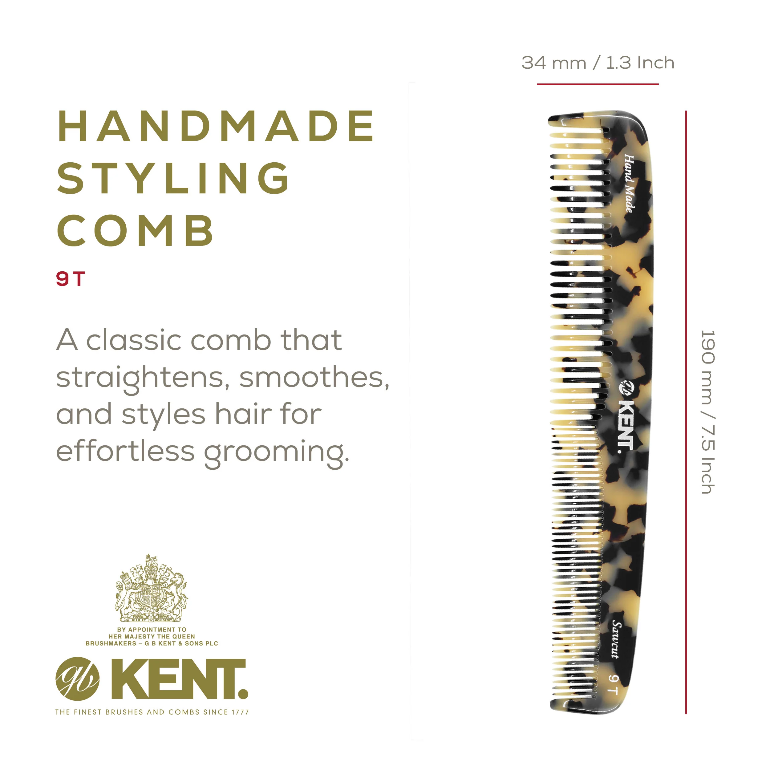 Kent 9T Mixed Tooth Handmade Comb - Image 8