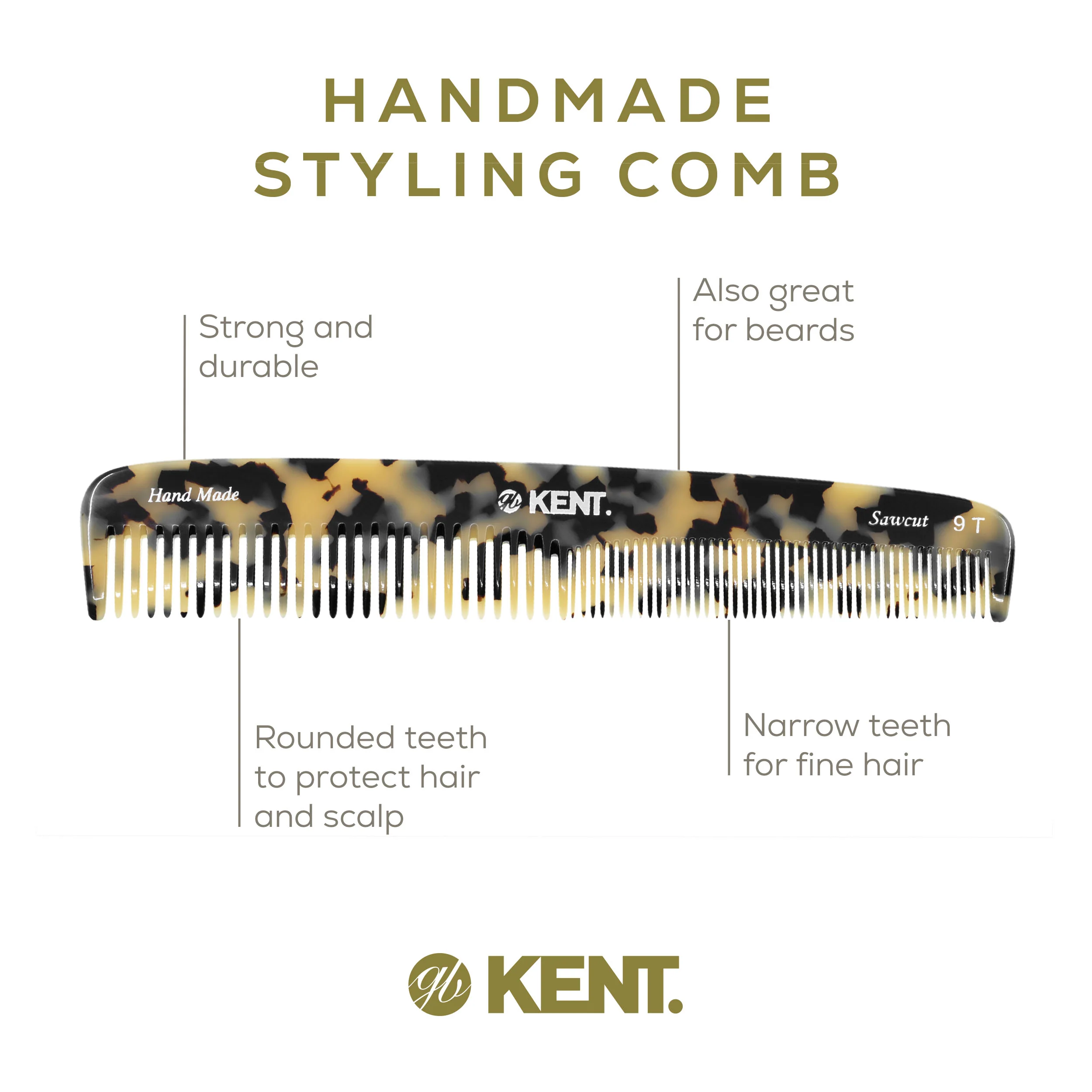 Kent 9T Mixed Tooth Handmade Comb - Image 9