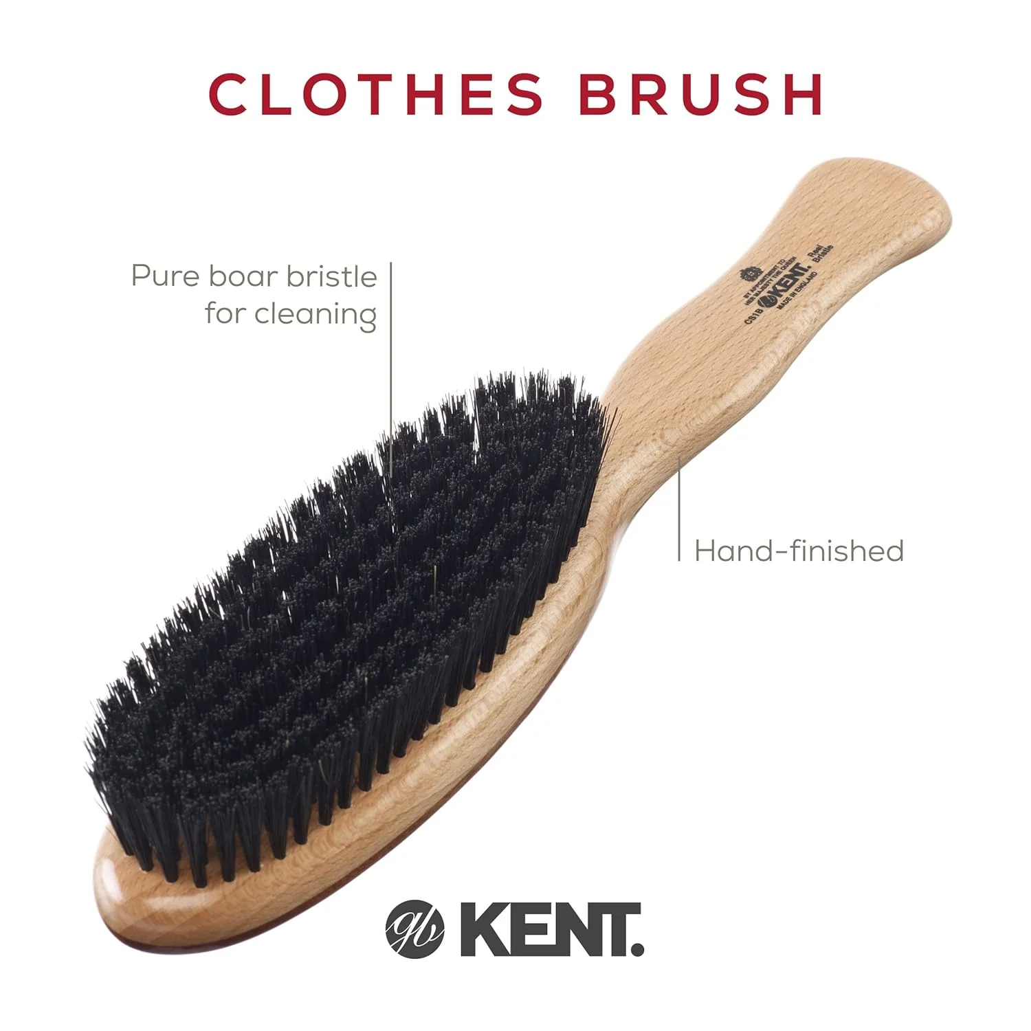Kent Black Boar Bristle Two Toned Cherrywood Clothes Brush - Image 4