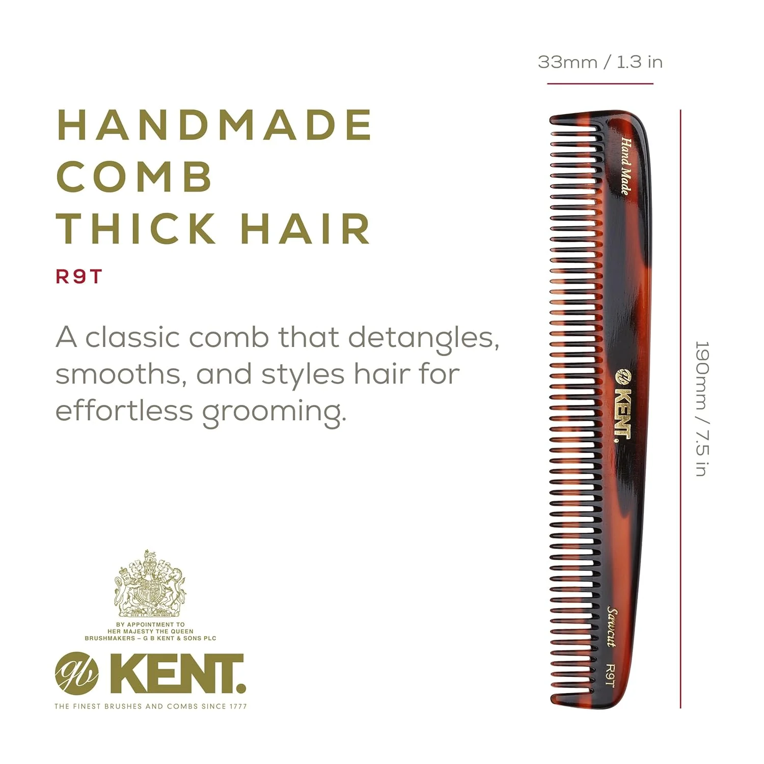 Kent R9T Wide Tooth Handmade Comb - Image 2