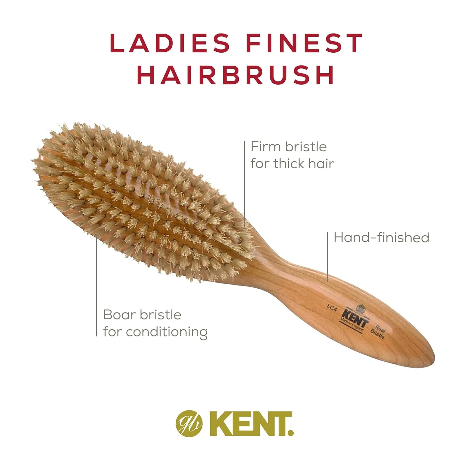 Kent LC4 Oval Cherrywood Ladies Brush - Image 4