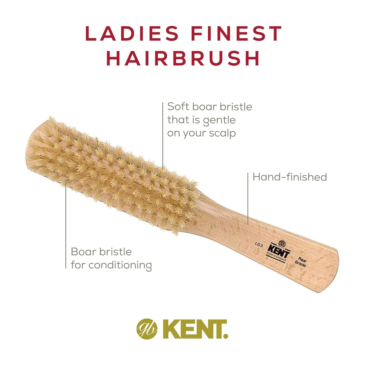 Kent LG3 Narrow Natural Bristle Brush - Image 4