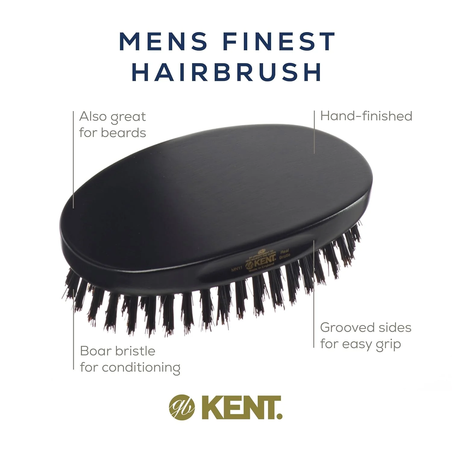 Kent MN11 Oval Ebony Wood Brush - Image 4