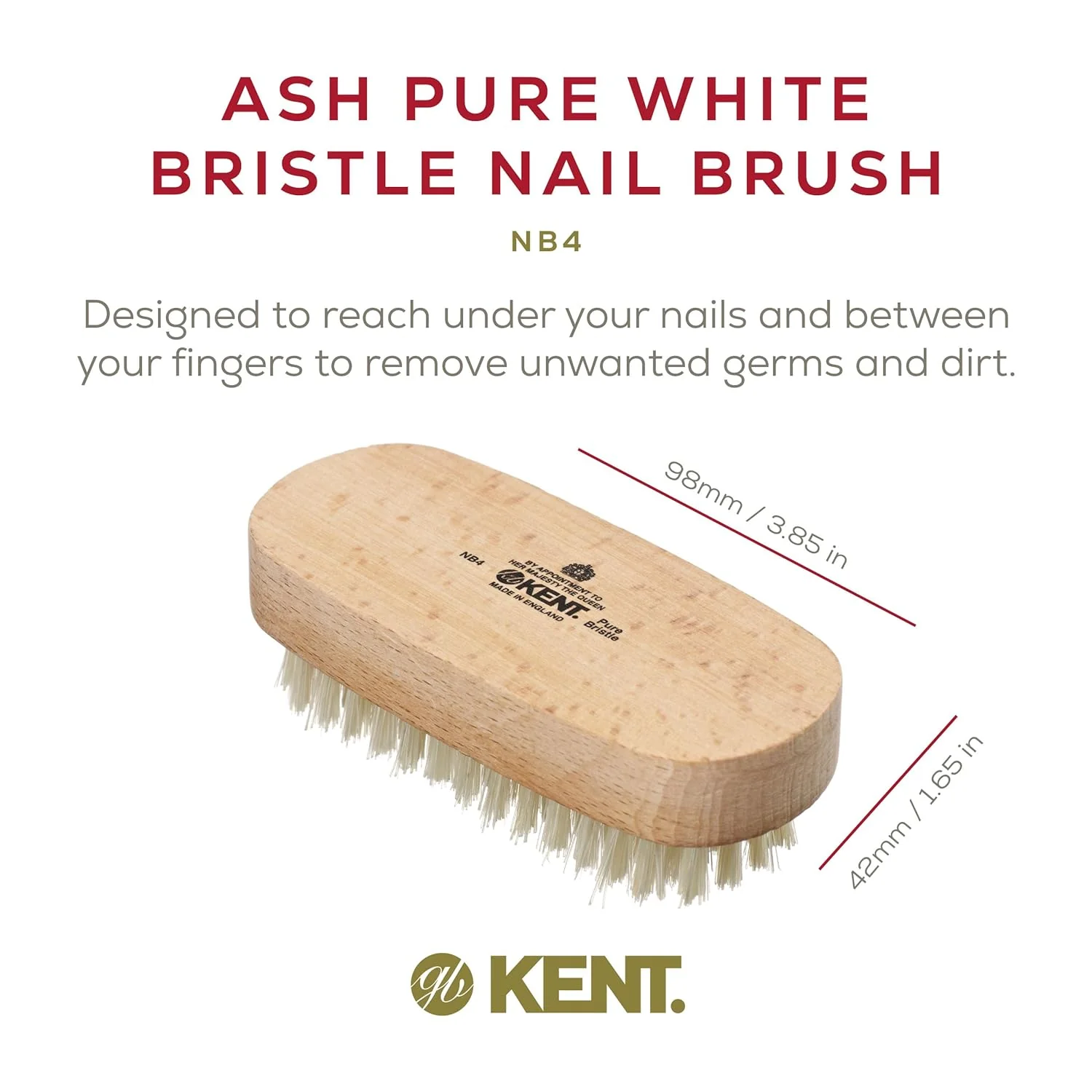 Kent NB4 Natural Bristle Beechwood Nail Brush - Image 2
