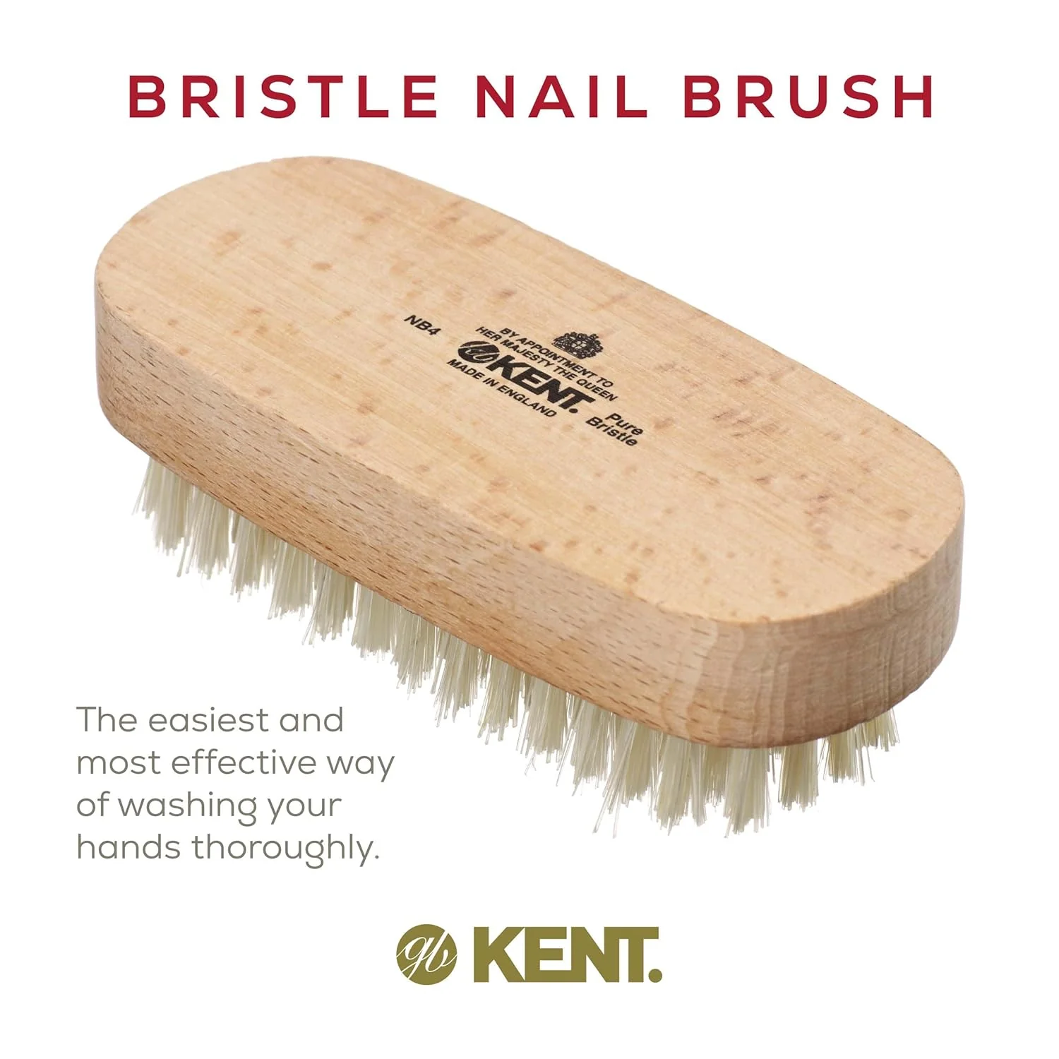 Kent NB4 Natural Bristle Beechwood Nail Brush - Image 3