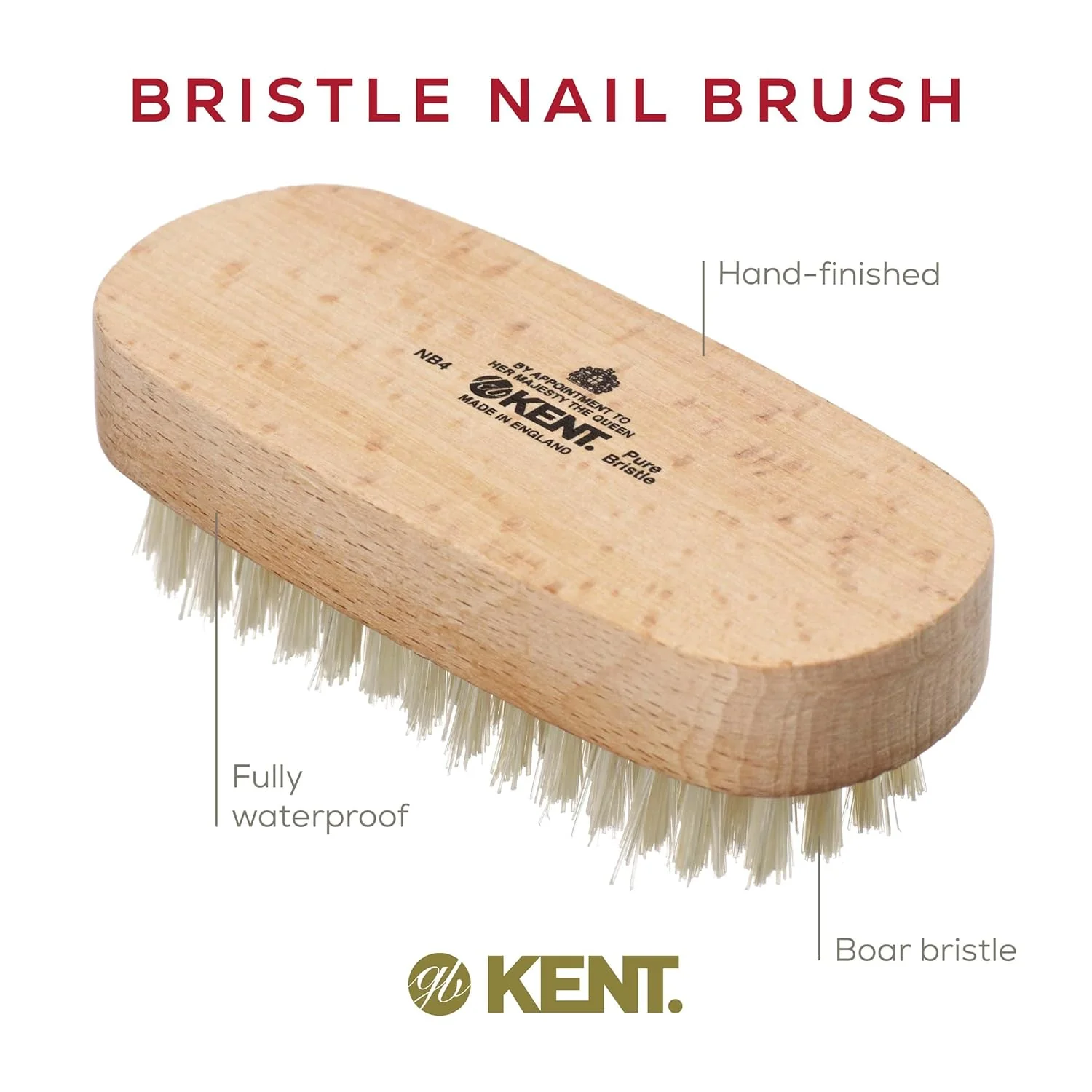 Kent NB4 Natural Bristle Beechwood Nail Brush - Image 4