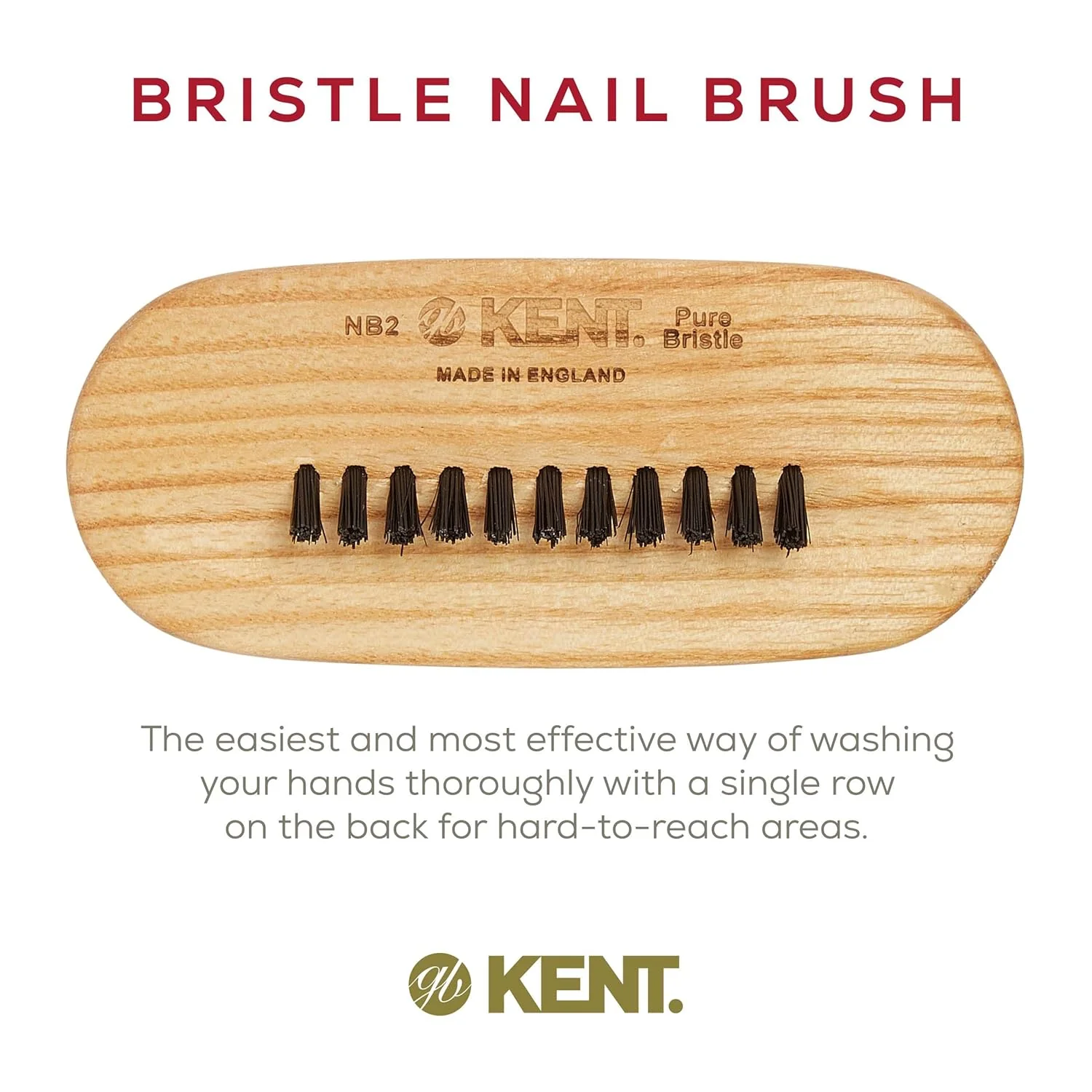 Kent NB2 Beechwood Nail Brush - Image 3