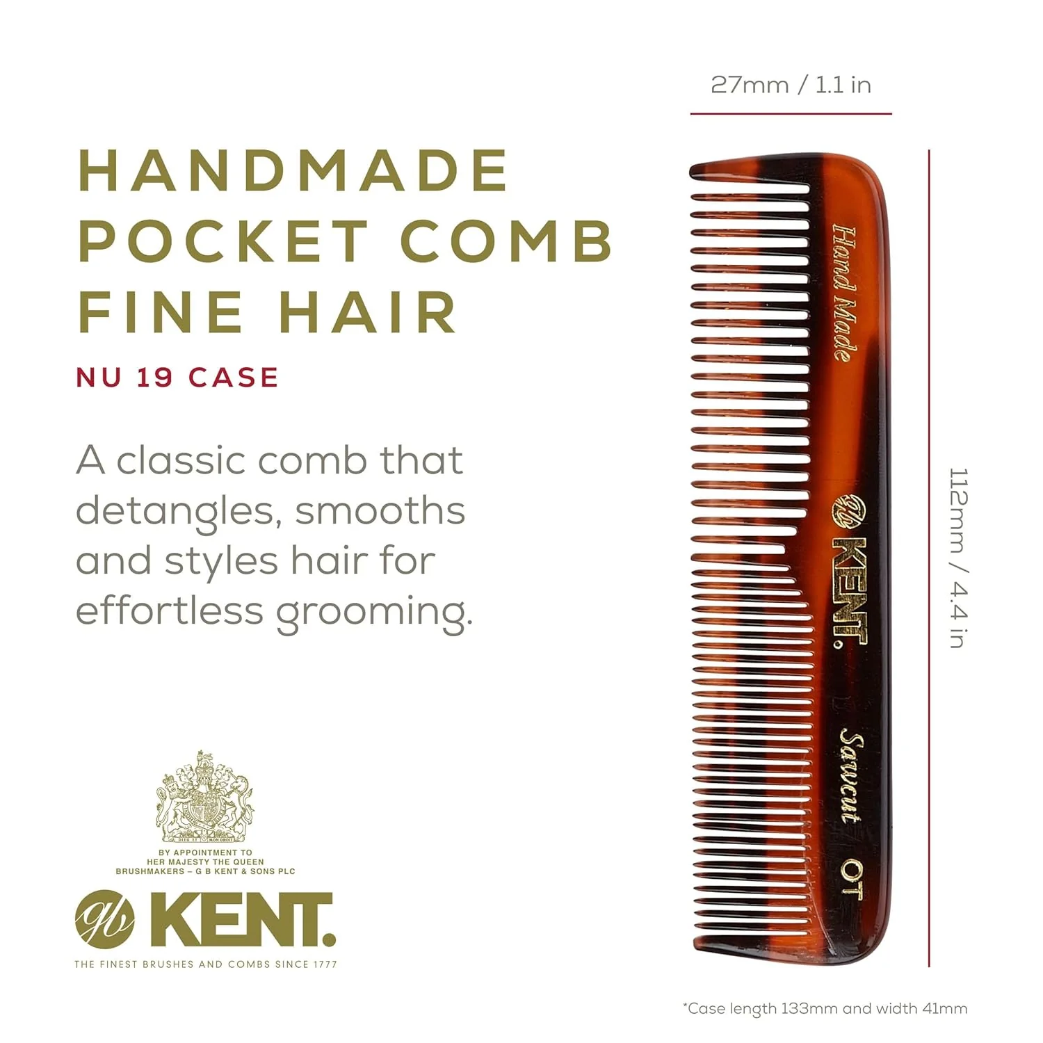 Kent NU19 OT Pocket Comb with Leather Case - Image 2