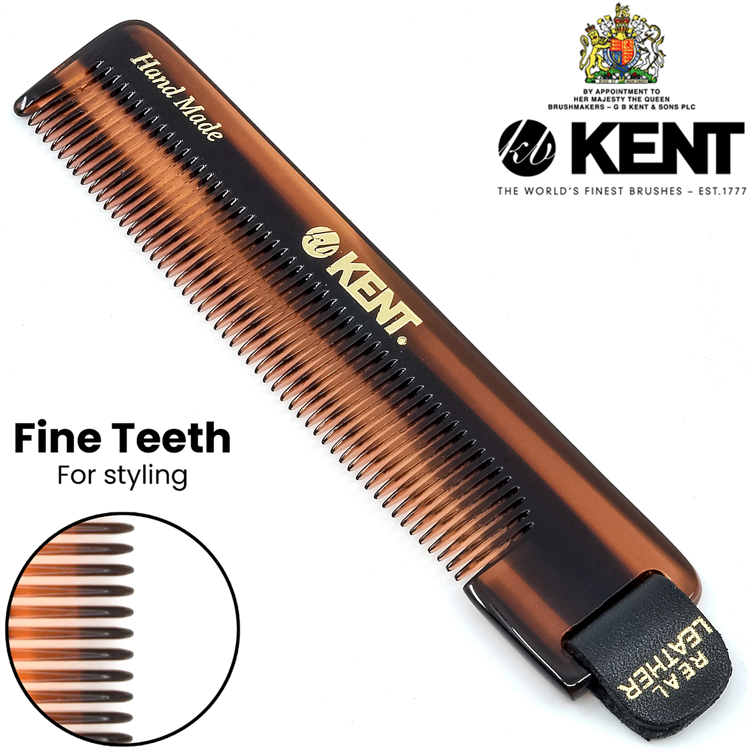 Kent NU22 Fine Comb with Leather Case - Image 6